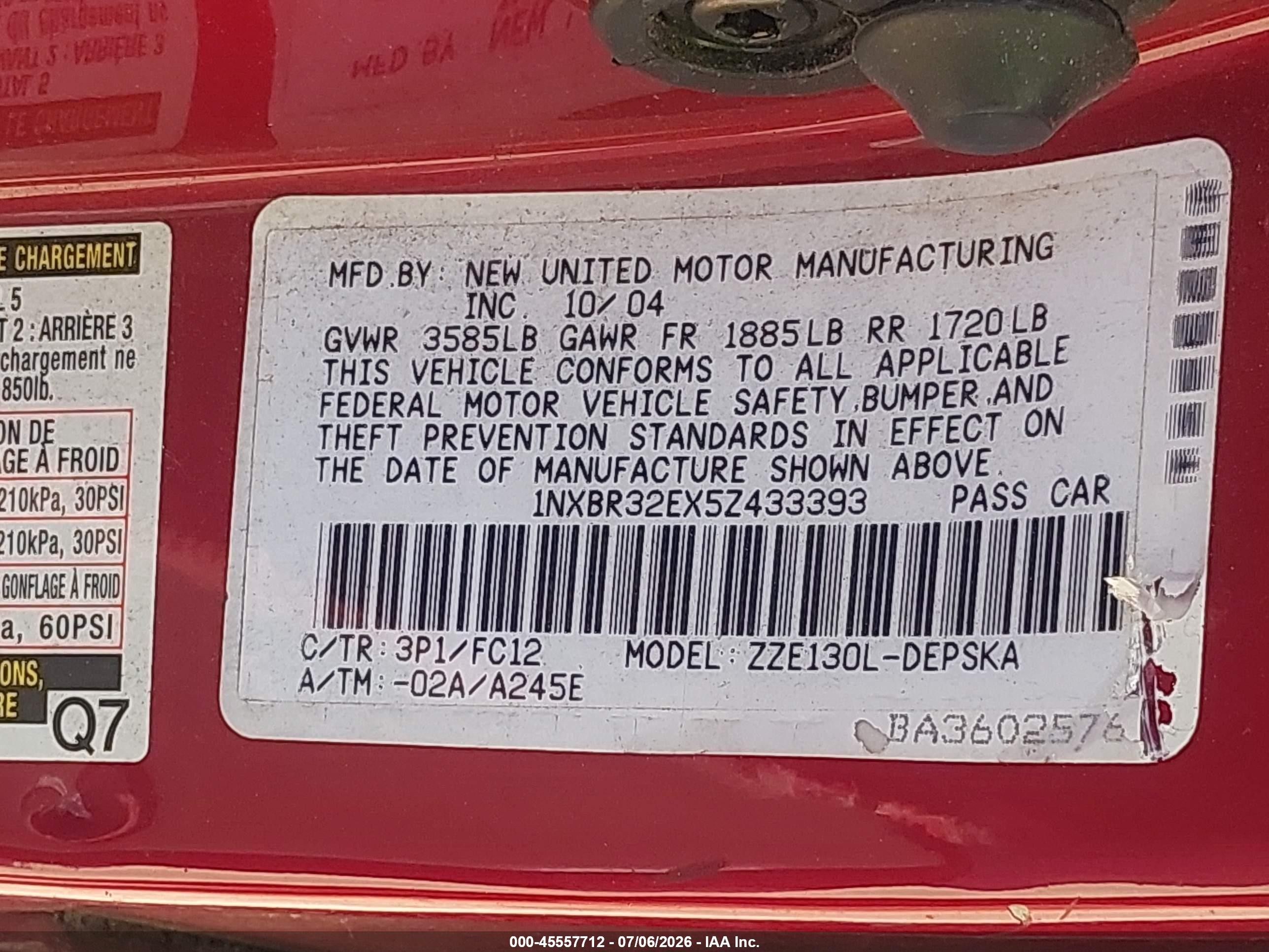 2005 Toyota Corolla S Red vin: 1NXBR32EX5Z433393