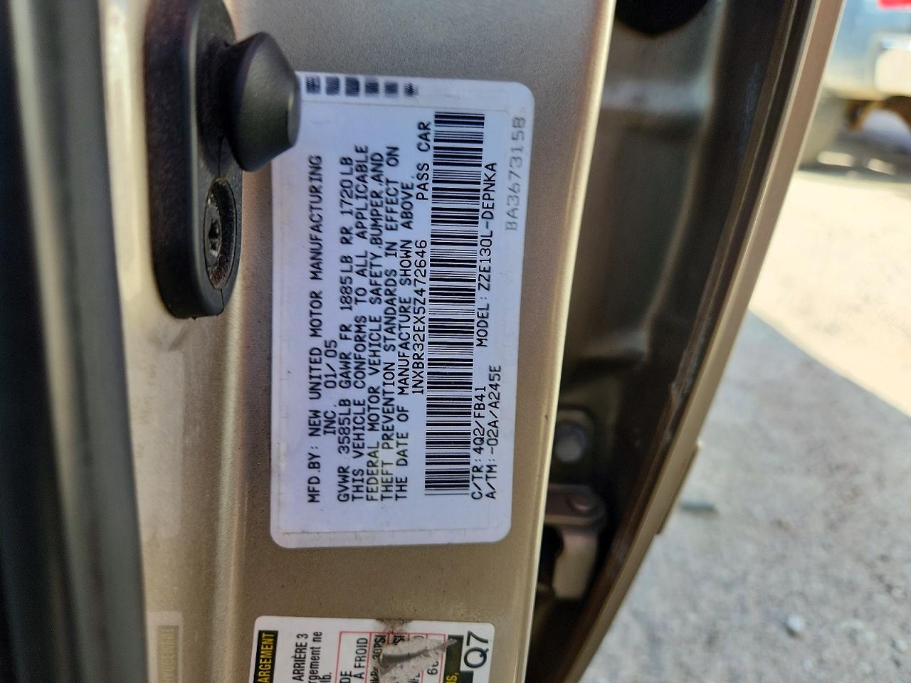 2005 Toyota Corolla Le Gold vin: 1NXBR32EX5Z472646