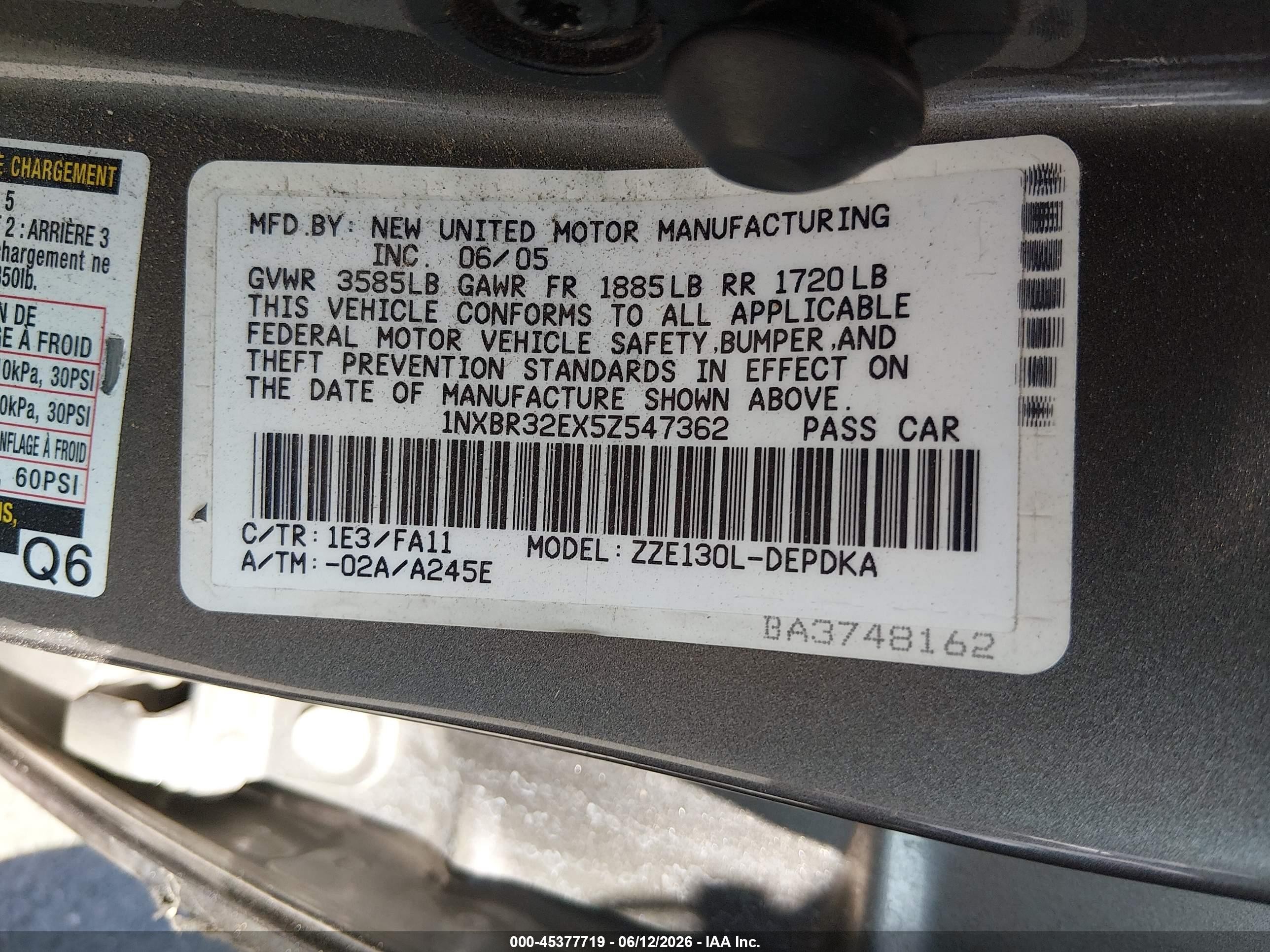 2005 Toyota Corolla Ce Серый vin: 1NXBR32EX5Z547362