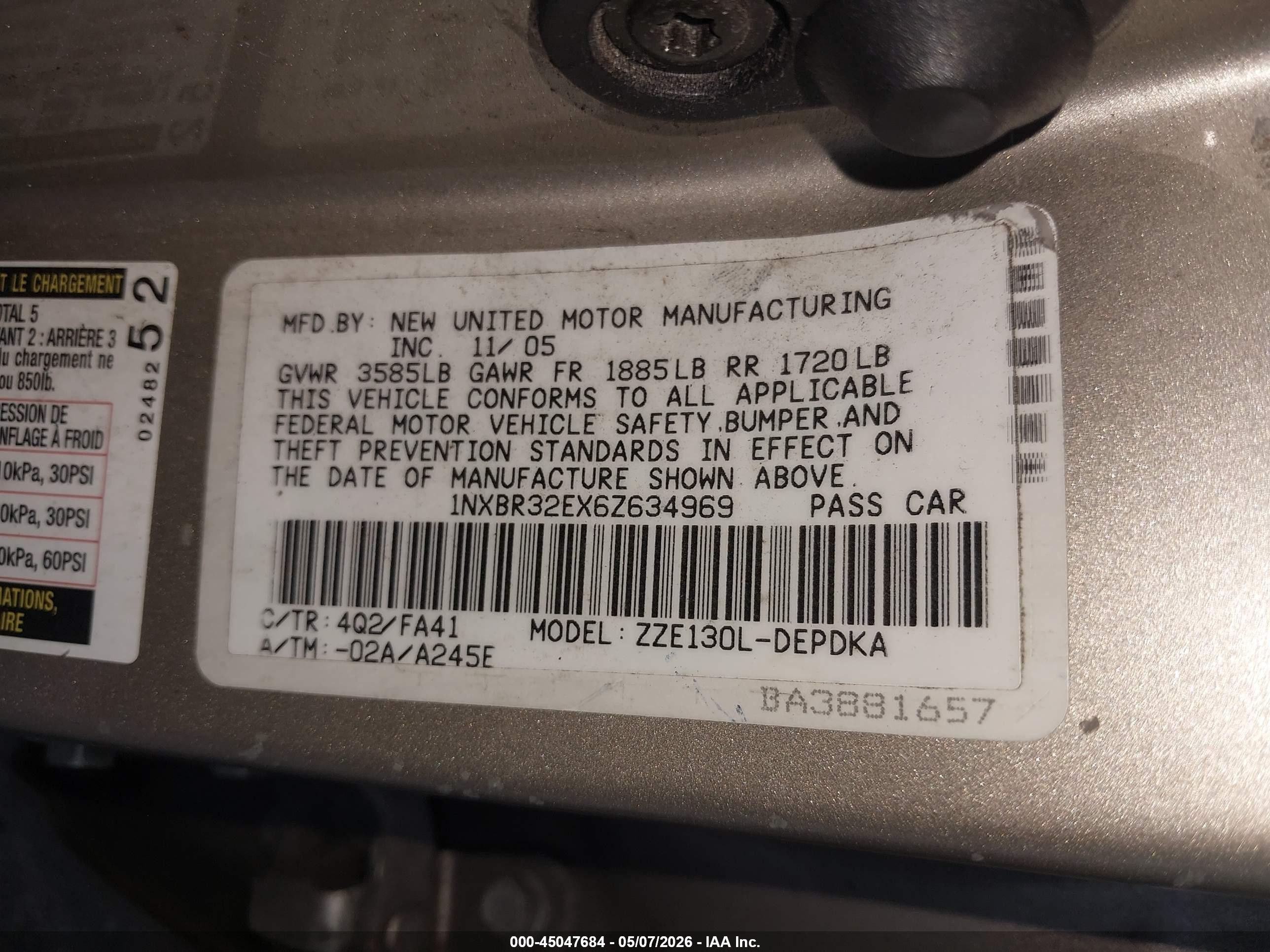 2006 Toyota Corolla Ce Beige vin: 1NXBR32EX6Z634969
