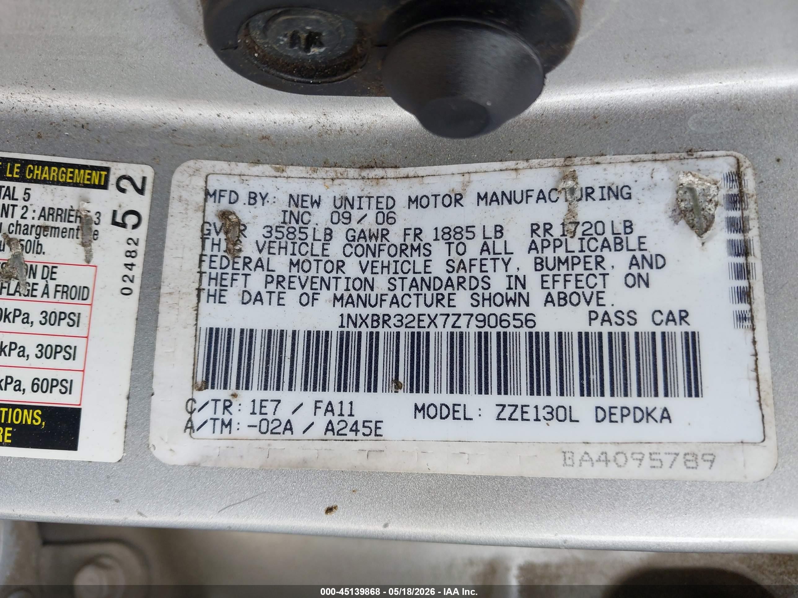 2007 Toyota Corolla Ce Silver vin: 1NXBR32EX7Z790656