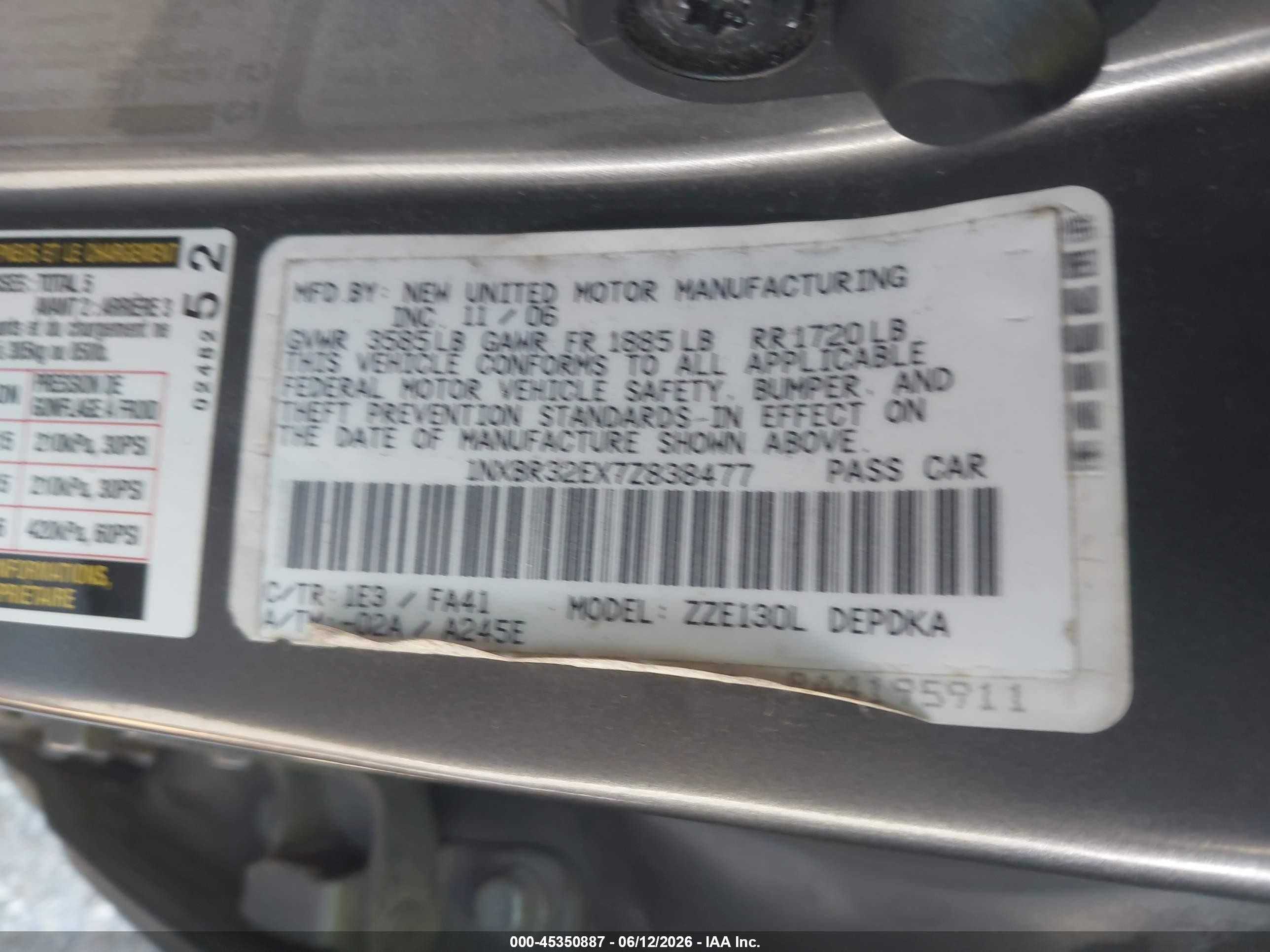 2007 Toyota Corolla Ce Gray vin: 1NXBR32EX7Z838477