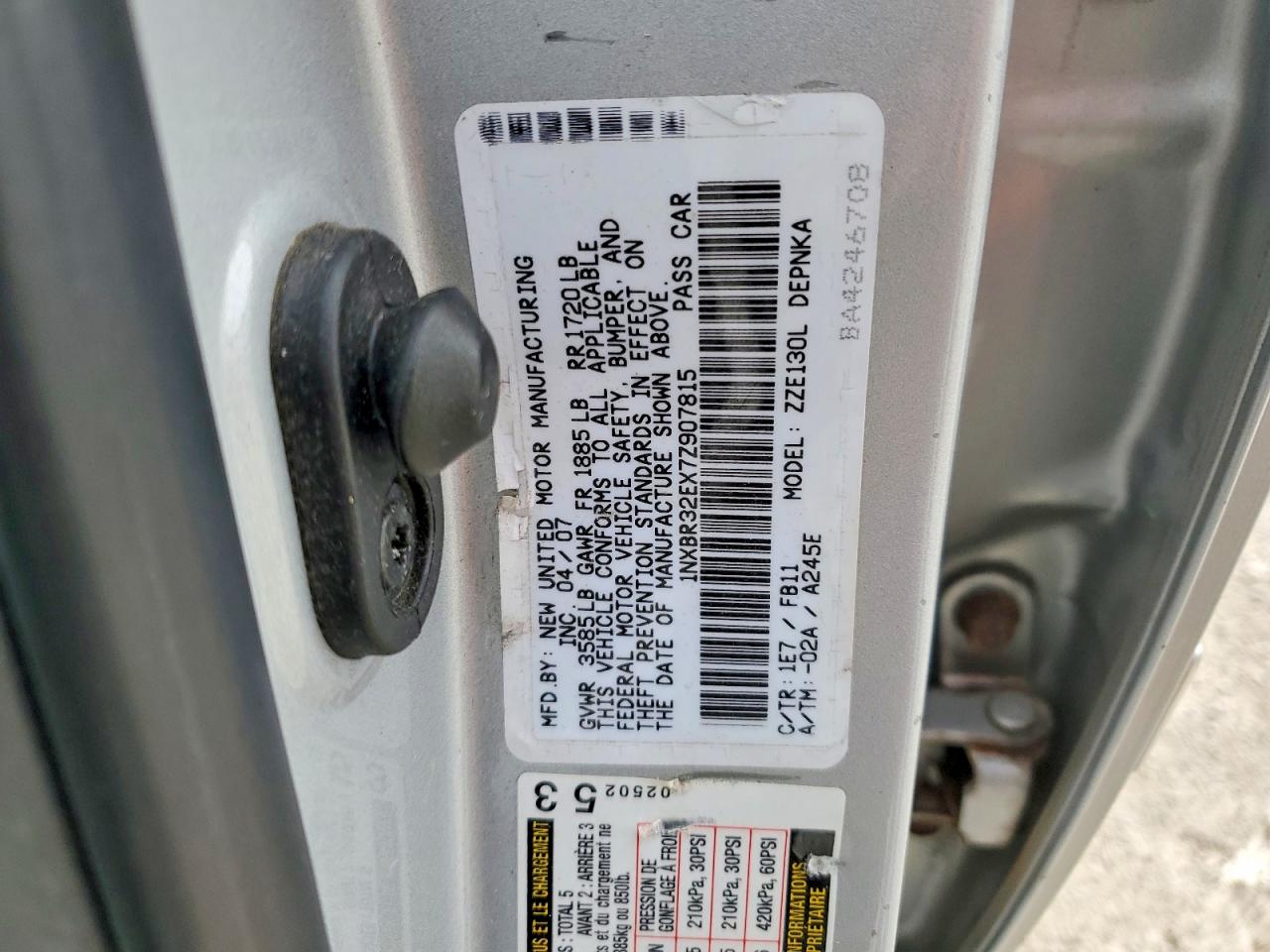 2007 Toyota Corolla Le Silver vin: 1NXBR32EX7Z907815