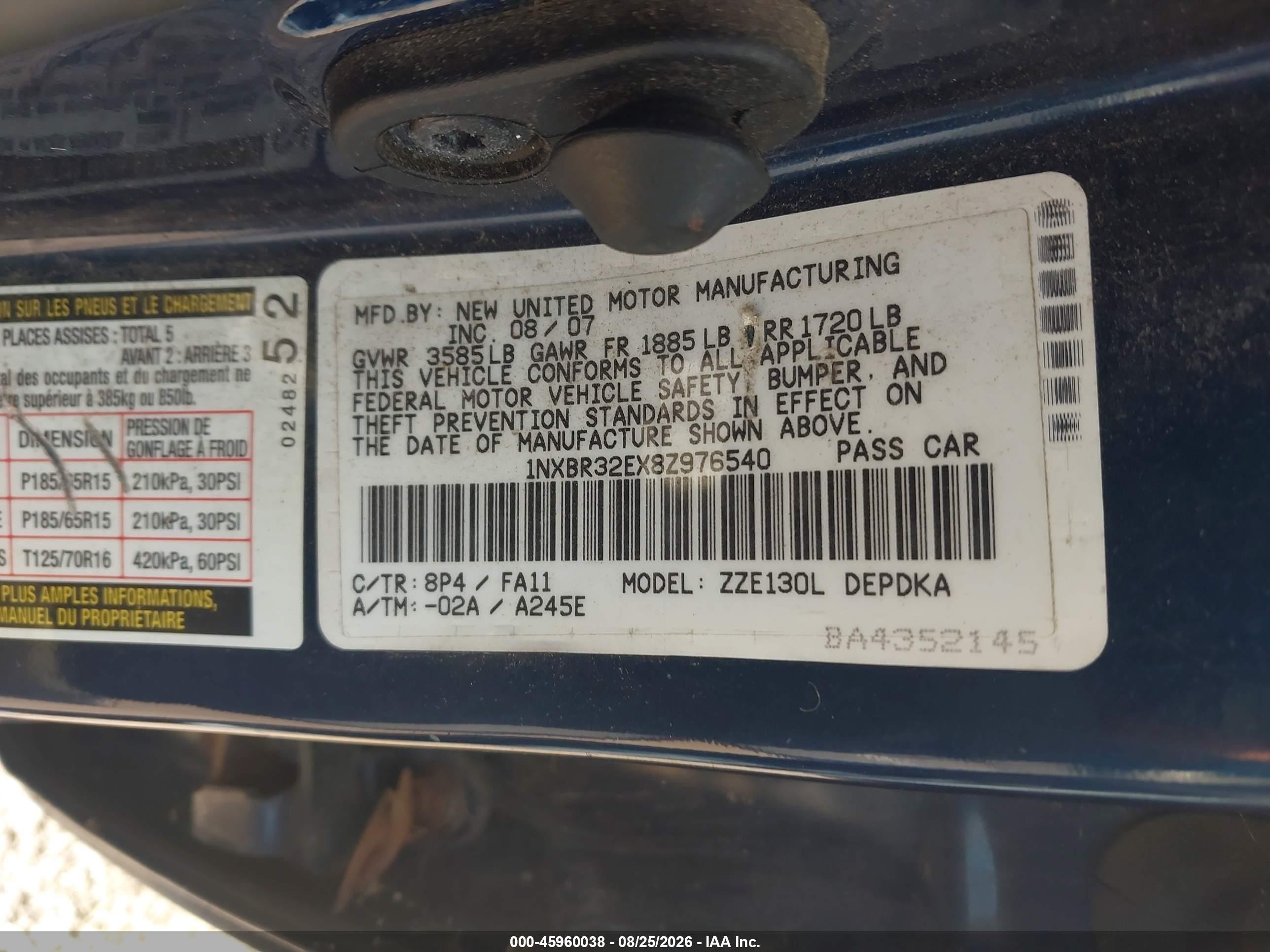2008 Toyota Corolla Ce Синий vin: 1NXBR32EX8Z976540