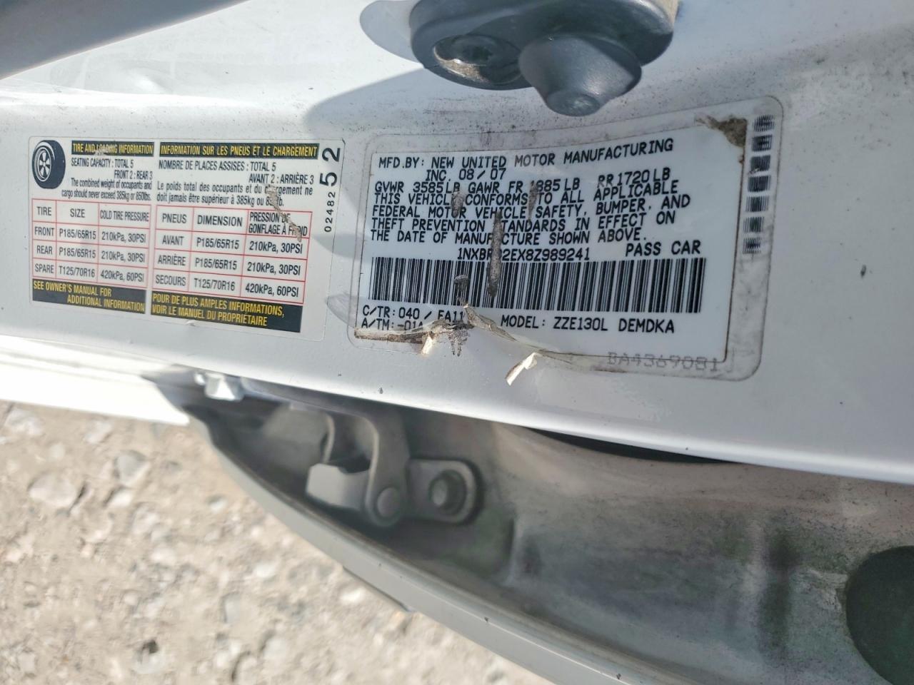2008 Toyota Corolla Ce White vin: 1NXBR32EX8Z989241