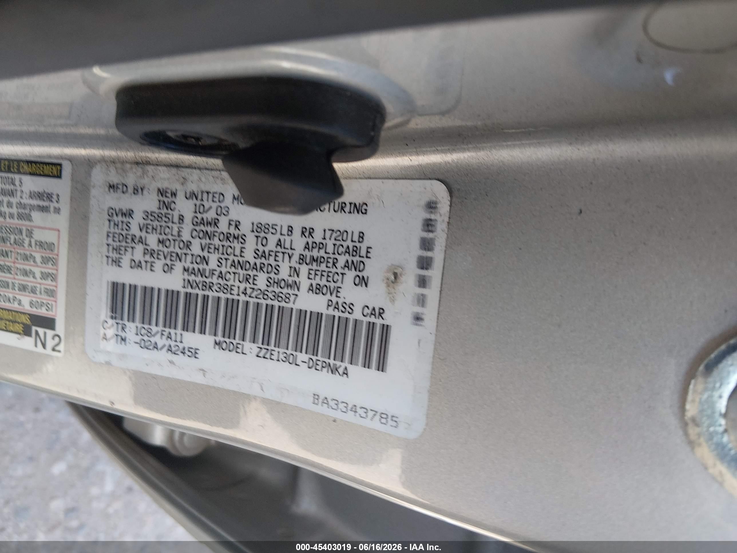 2004 Toyota Corolla Le Silver vin: 1NXBR38E14Z263687