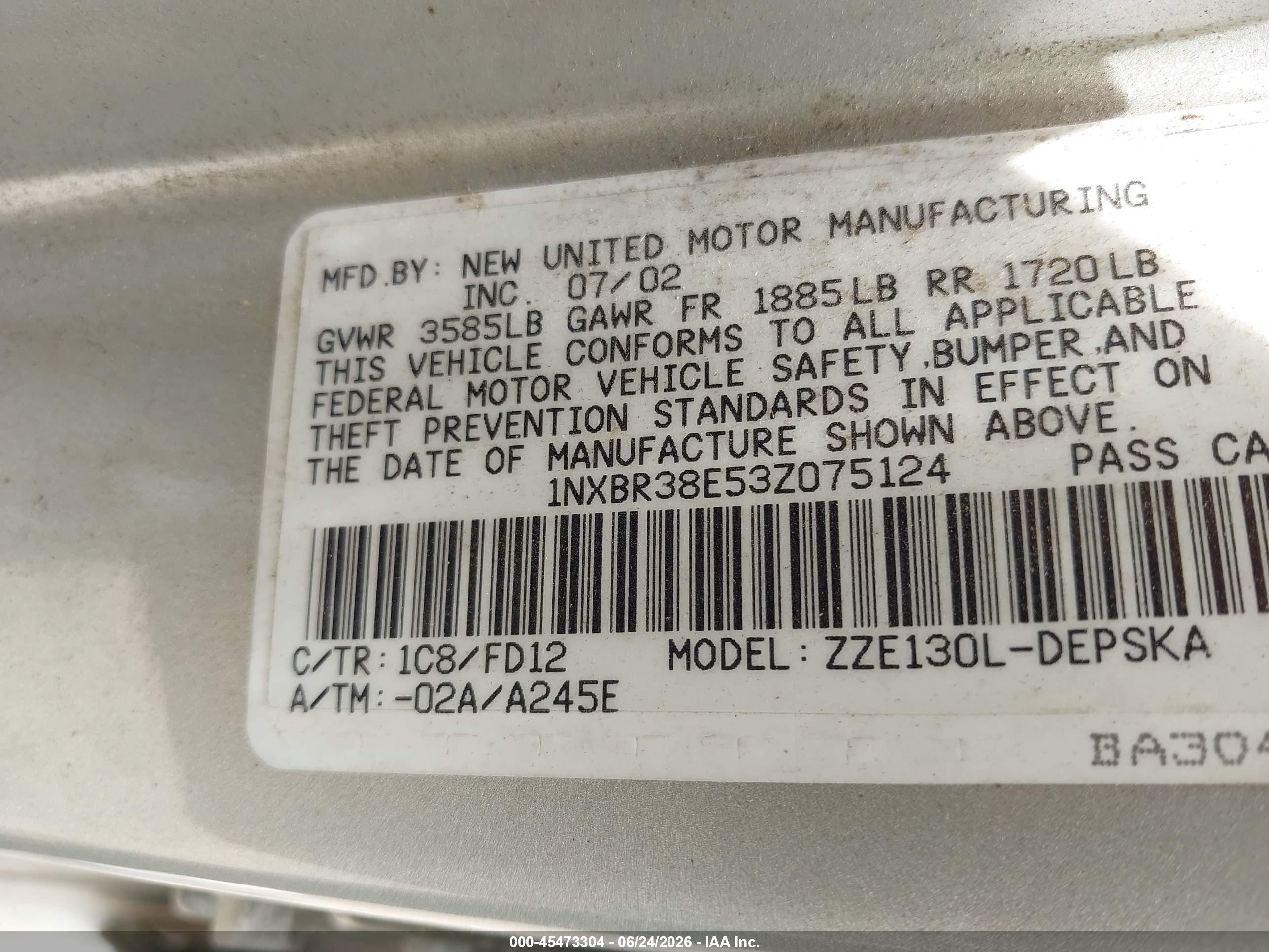 2003 Toyota Corolla S Silver vin: 1NXBR38E53Z075124