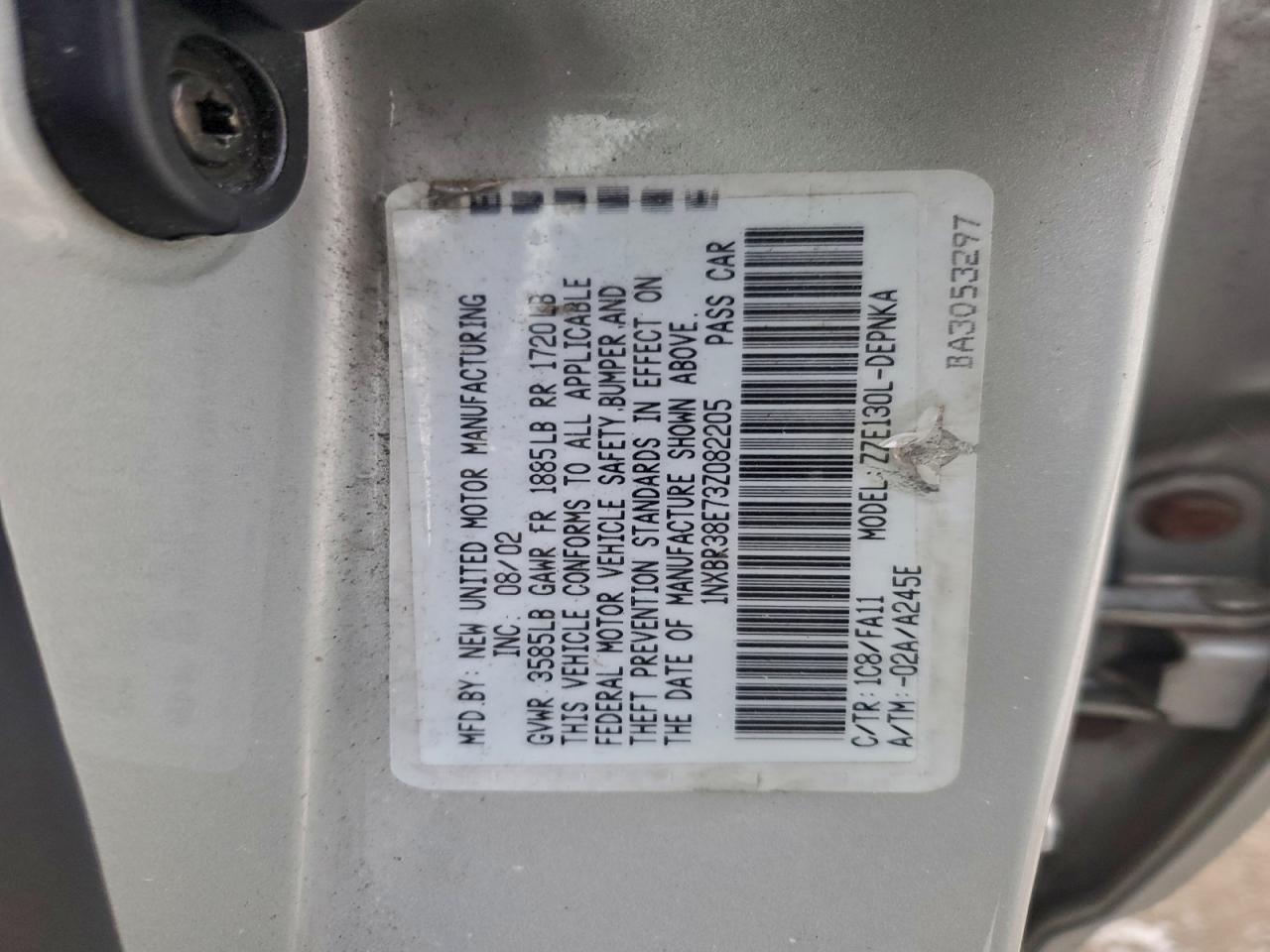 2003 Toyota Corolla Ce Silver vin: 1NXBR38E73Z082205