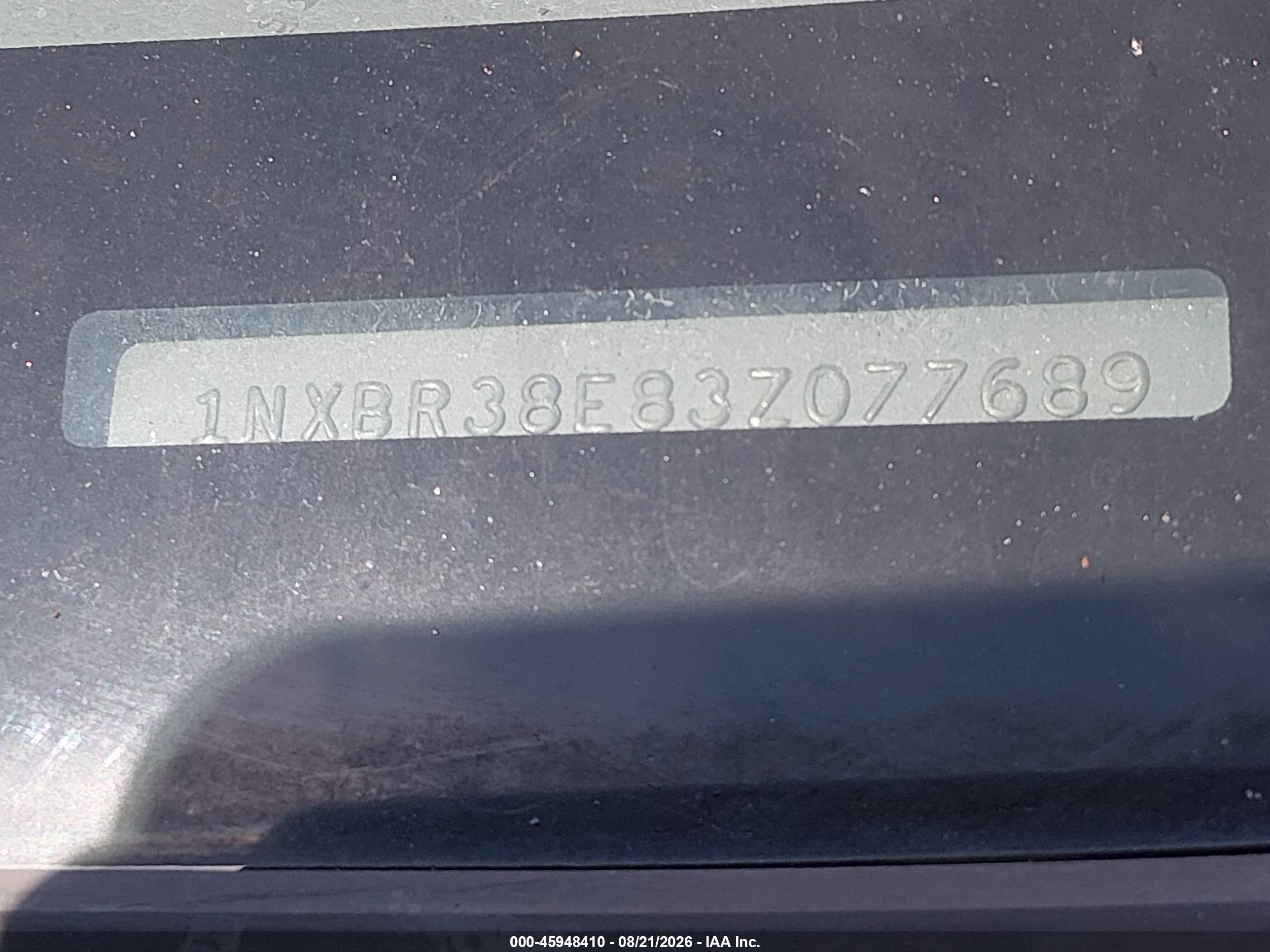 2003 Toyota Corolla Le Gray vin: 1NXBR38E83Z077689