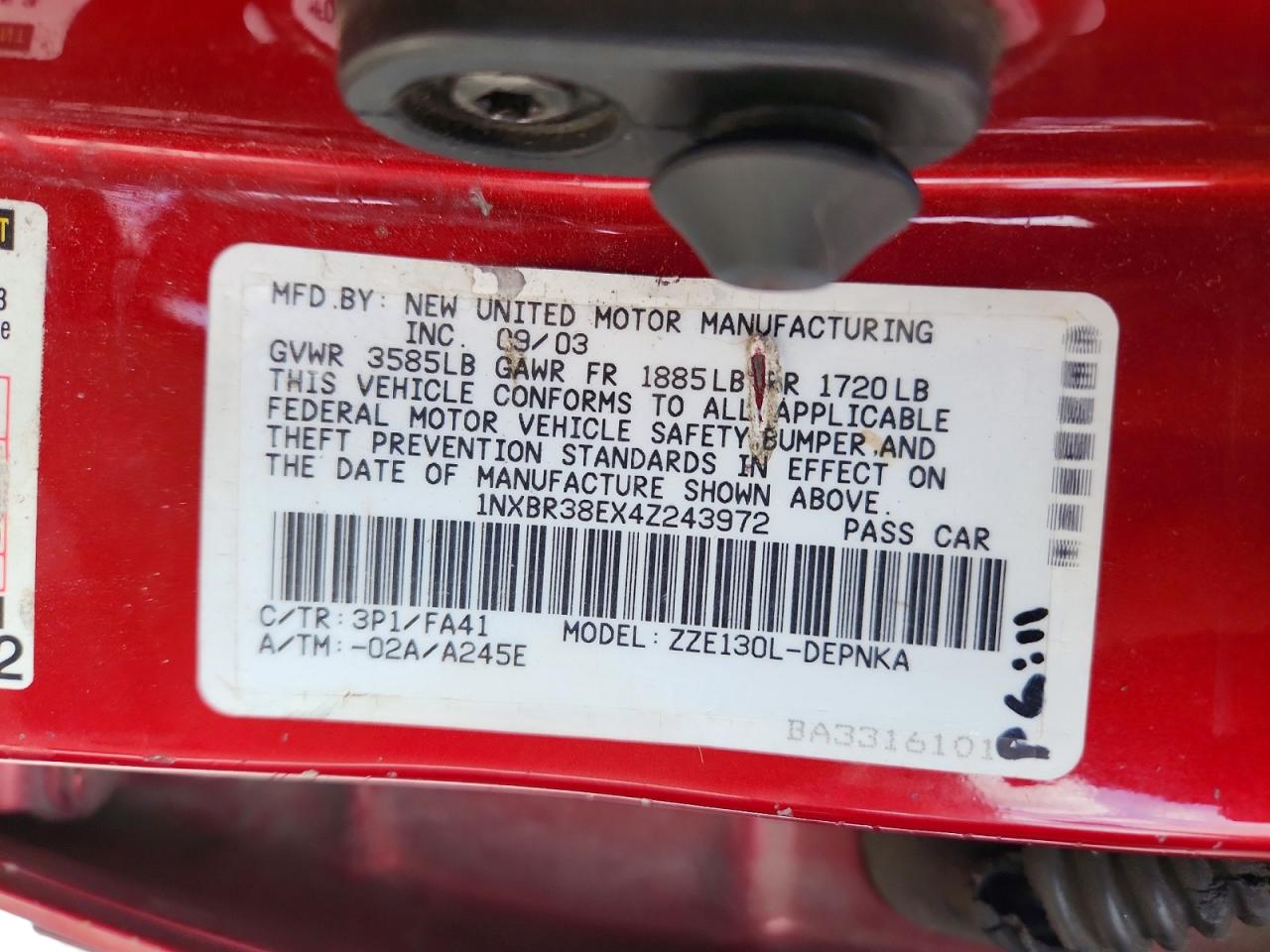2004 Toyota Corolla Le Red vin: 1NXBR38EX4Z243972