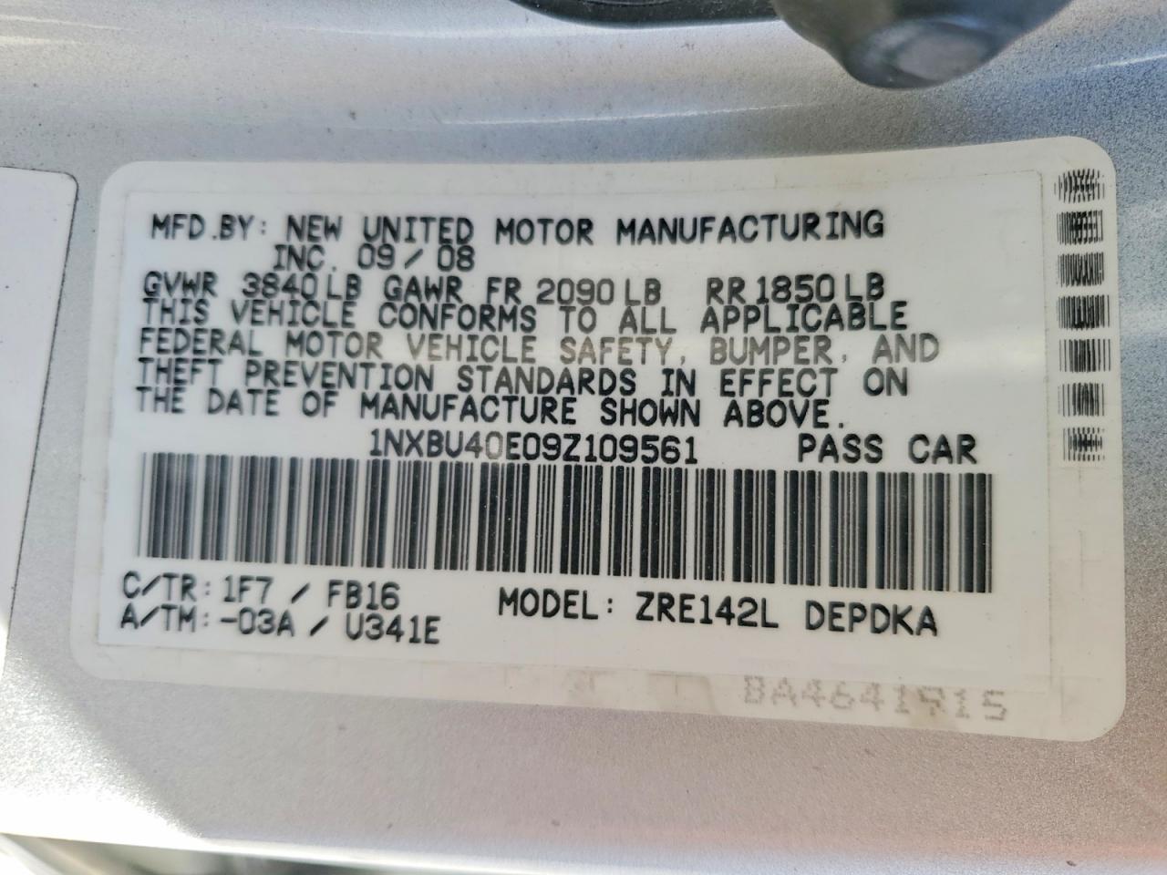 2009 Toyota Corolla Le Silver vin: 1NXBU40E09Z109561