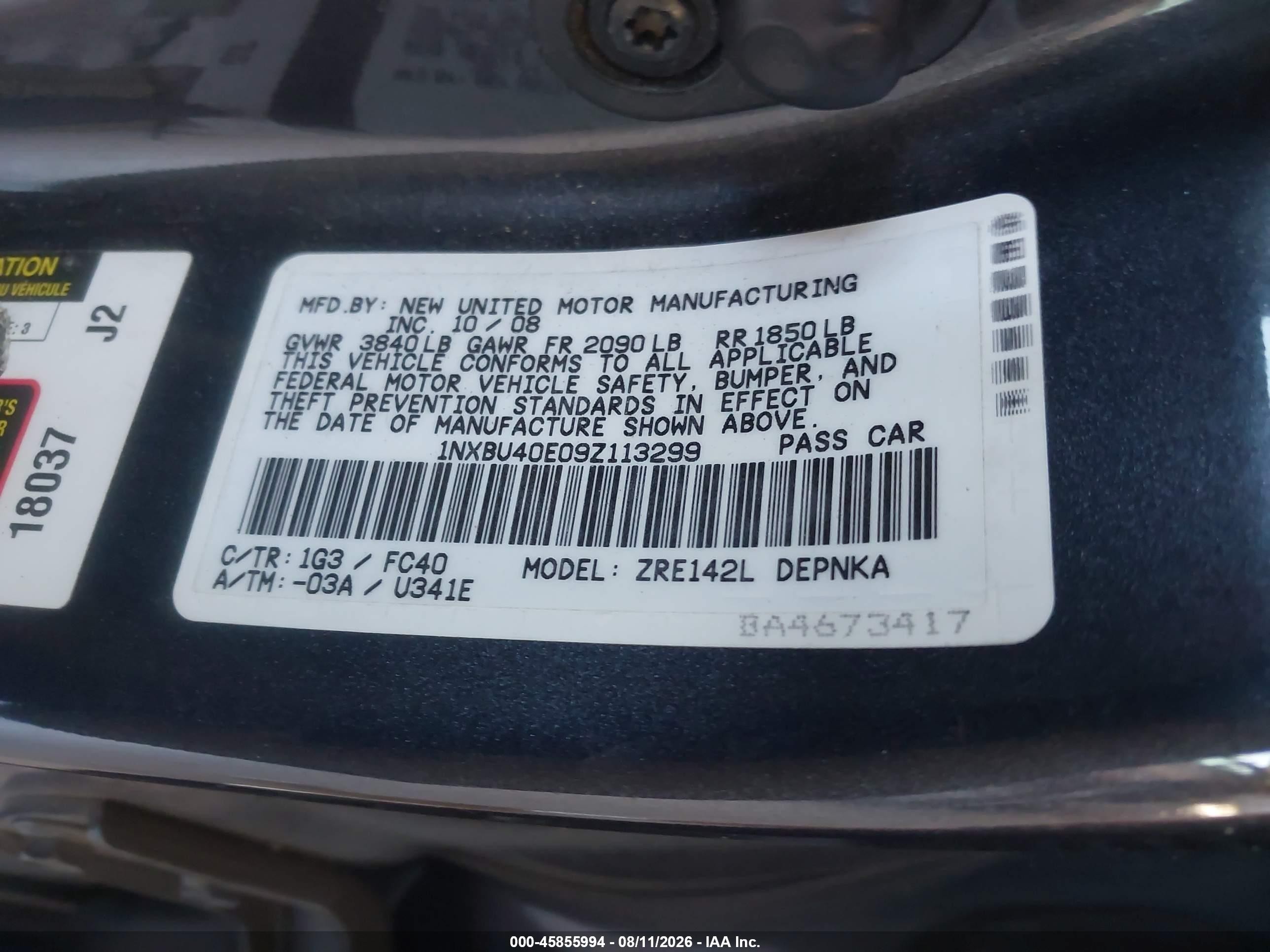 2009 Toyota Corolla Xle Light Blue vin: 1NXBU40E09Z113299