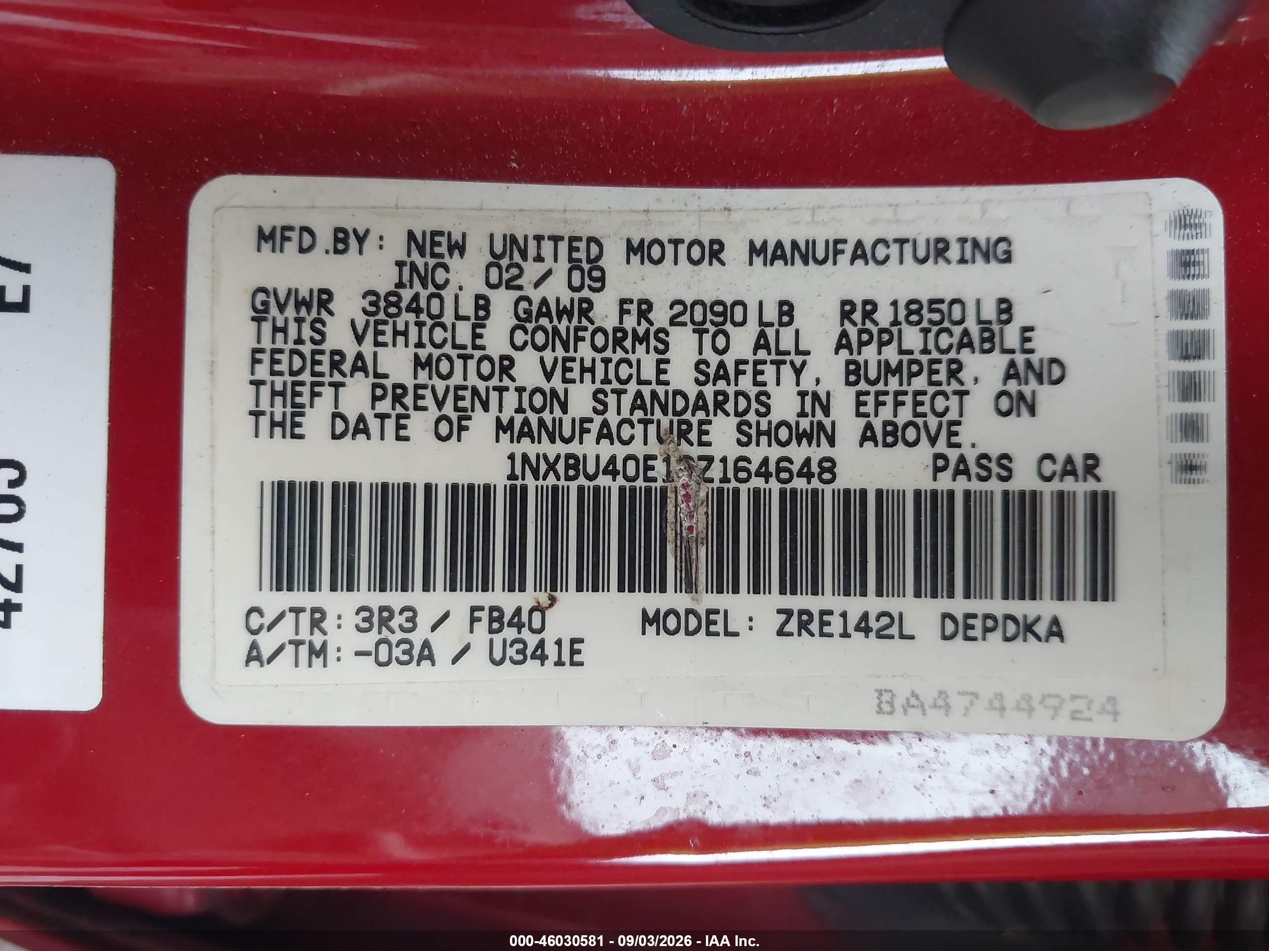 2009 Toyota Corolla S/le/xle Красный vin: 1NXBU40E19Z164648