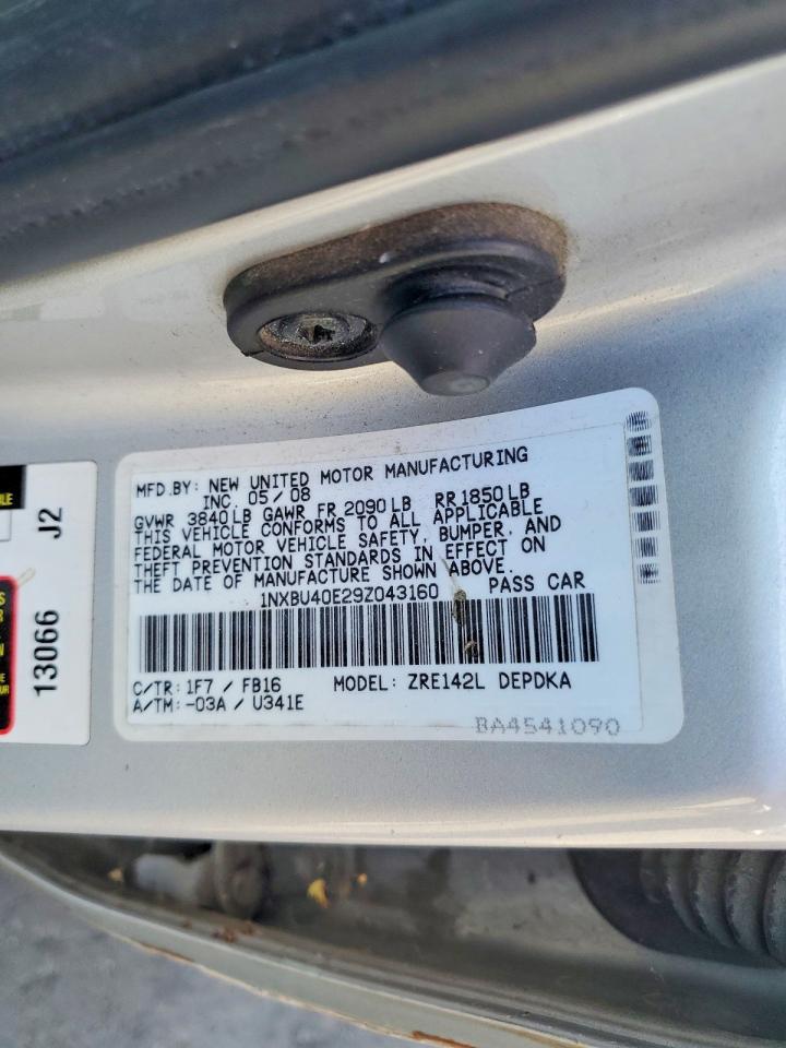 2009 Toyota Corolla Le Silver vin: 1NXBU40E29Z043160