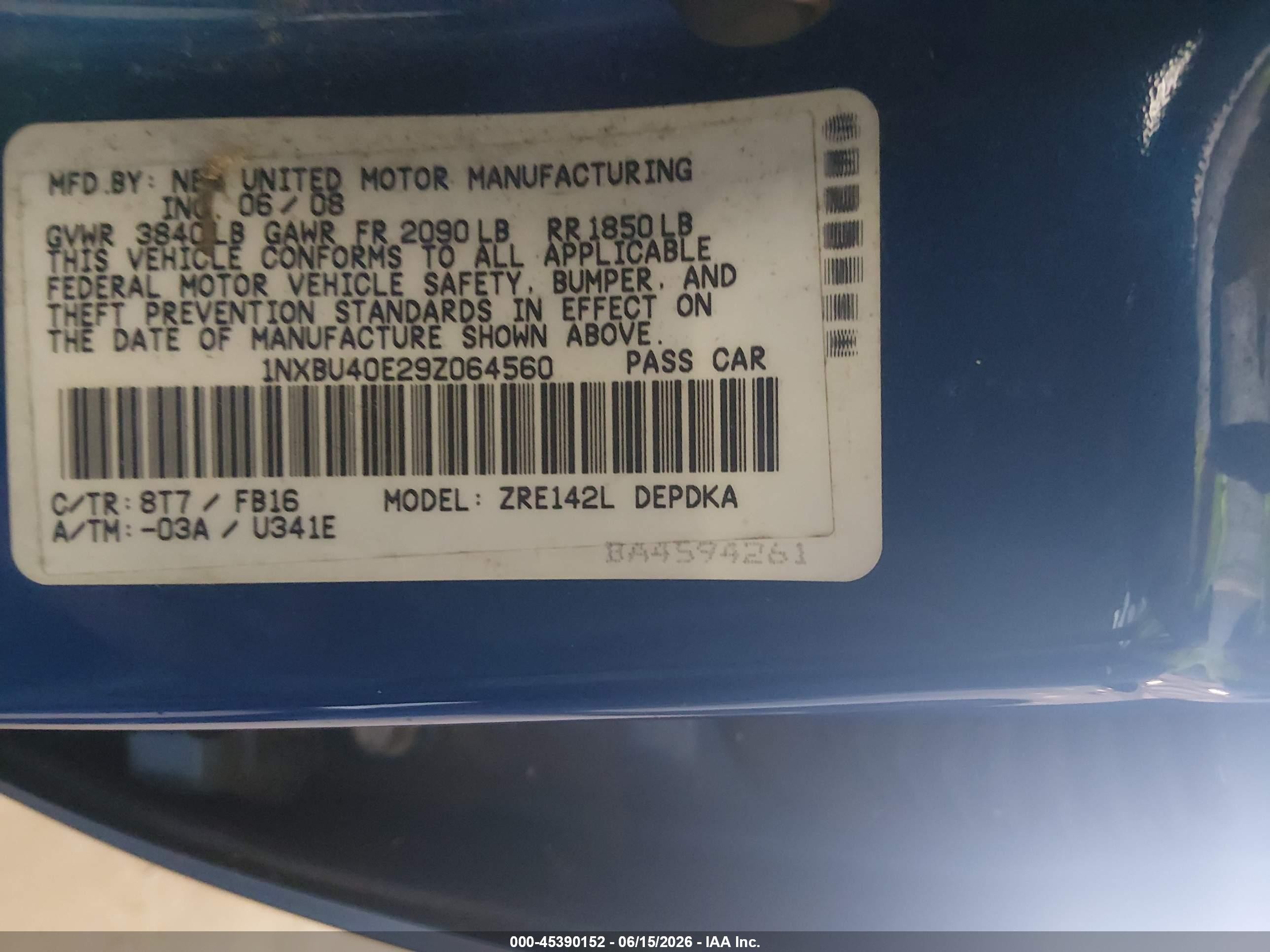 2009 Toyota Corolla Le Blue vin: 1NXBU40E29Z064560