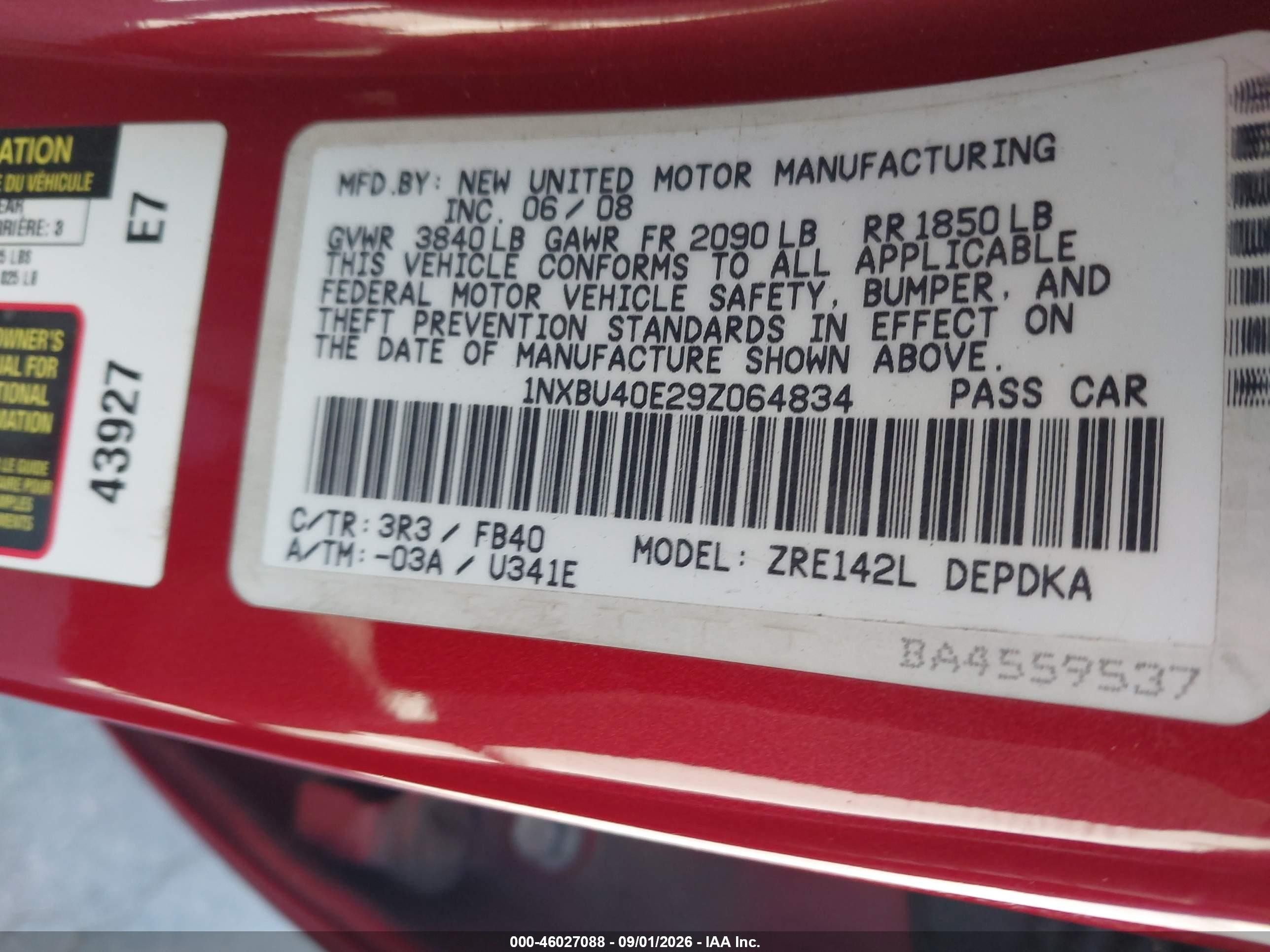 2009 Toyota Corolla Le Red vin: 1NXBU40E29Z064834
