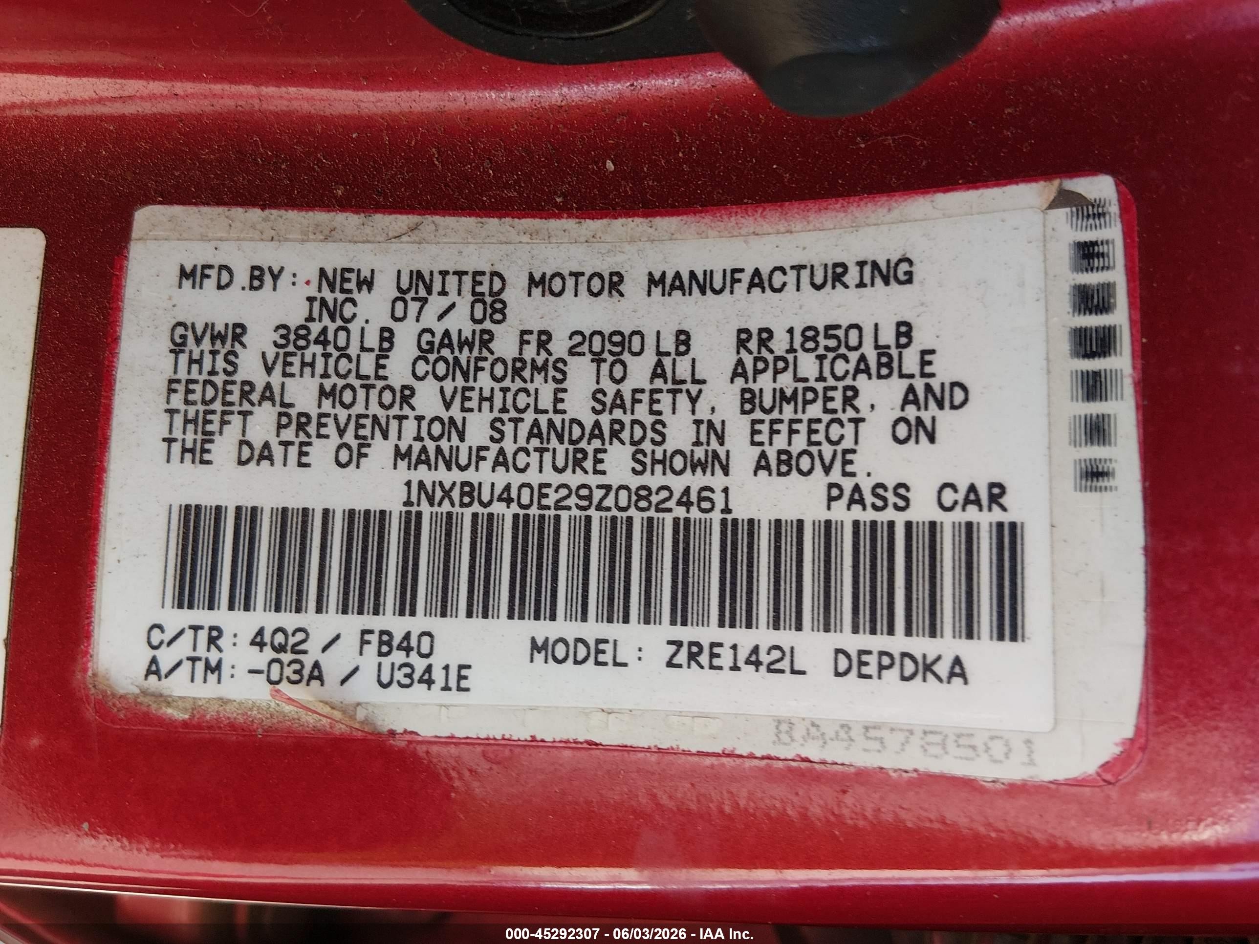 2009 Toyota Corolla Le Red vin: 1NXBU40E29Z082461
