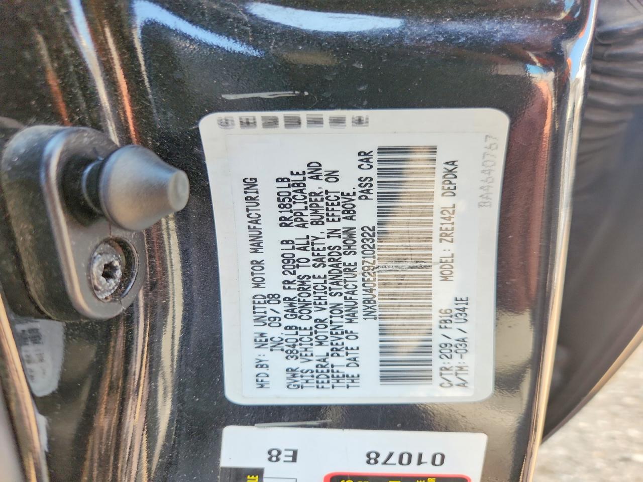 2009 Toyota Corolla Le Black vin: 1NXBU40E29Z102322