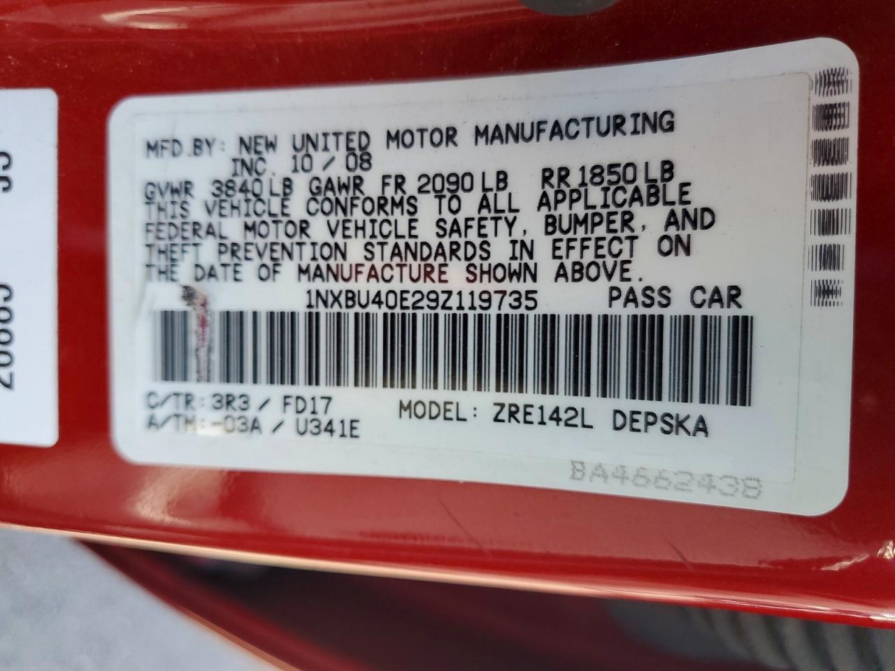 2009 Toyota Corolla S Red vin: 1NXBU40E29Z119735