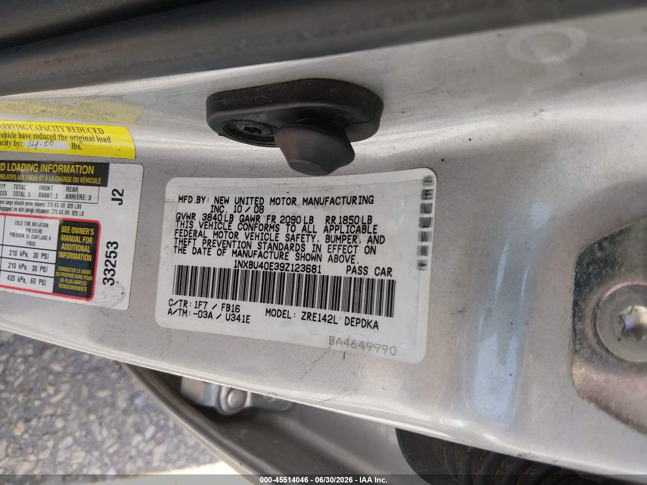2009 Toyota Corolla Le Silver vin: 1NXBU40E39Z123681