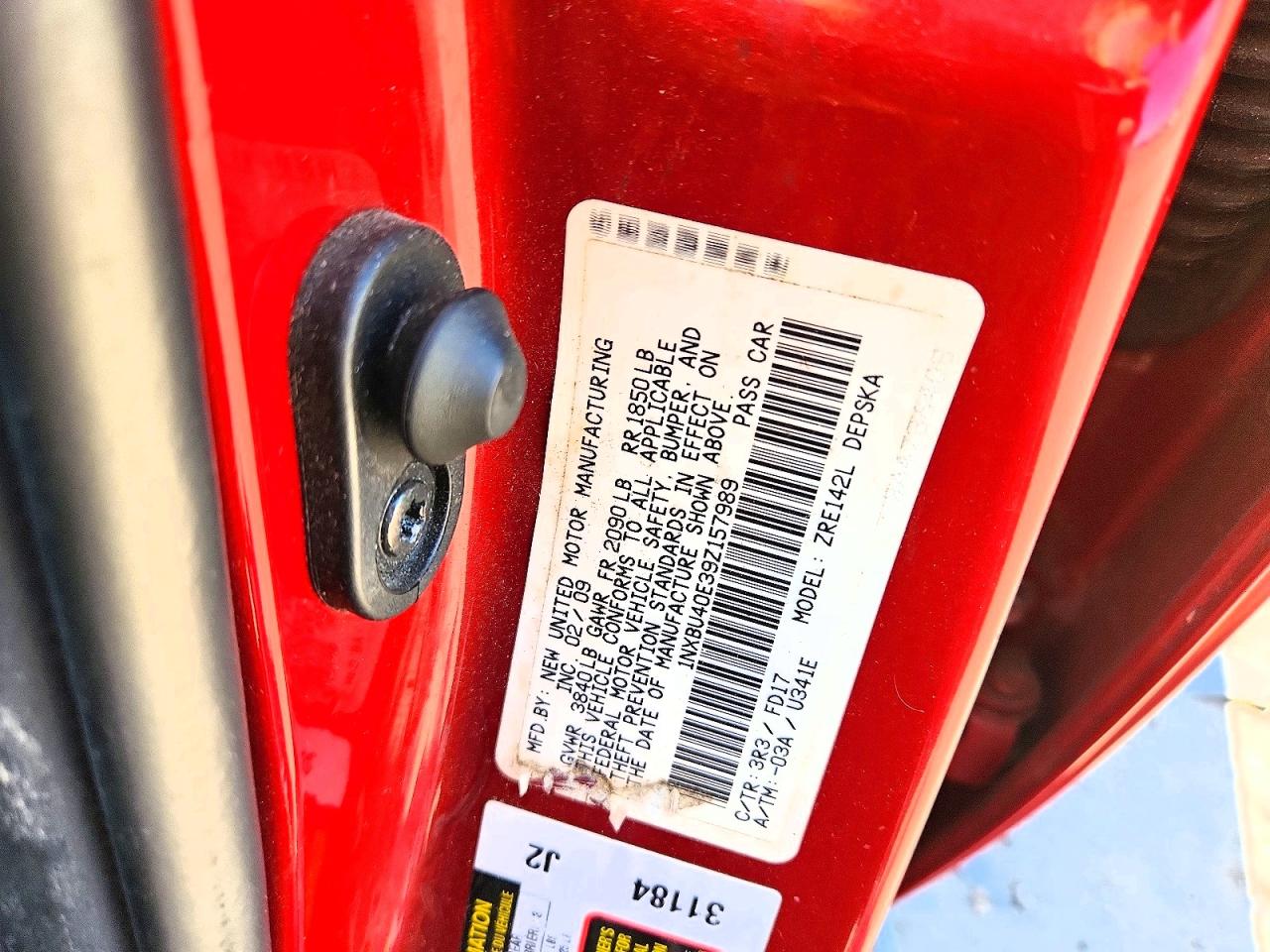 2009 Toyota Corolla S Red vin: 1NXBU40E39Z157989