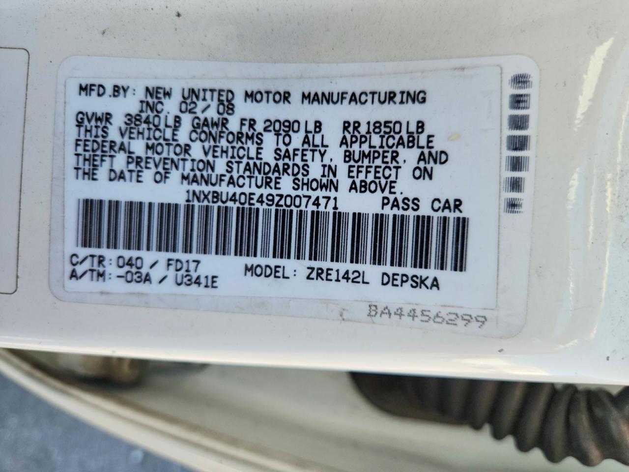 2009 Toyota Corolla S White vin: 1NXBU40E49Z007471