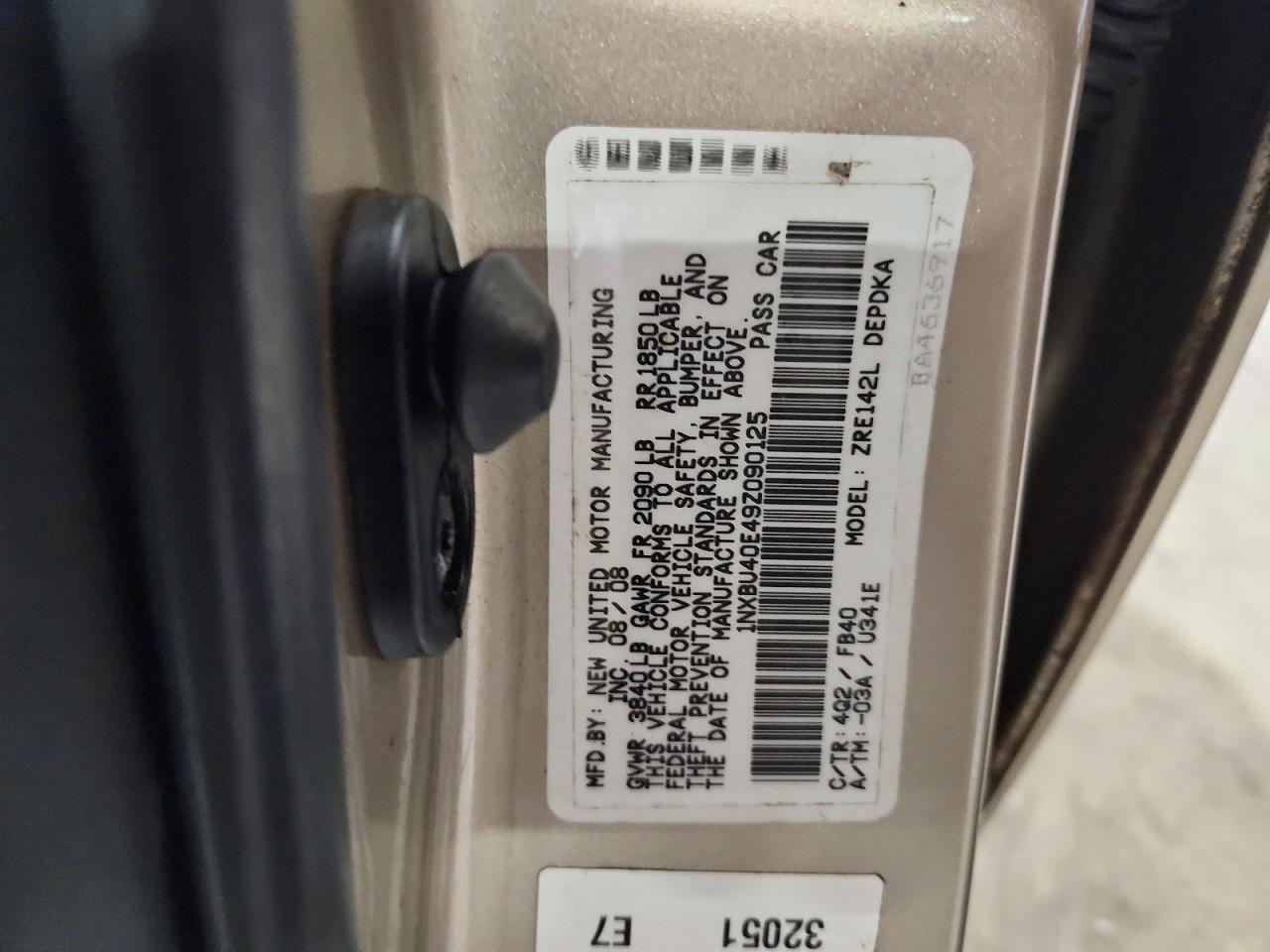 2009 Toyota Corolla Le Золотой vin: 1NXBU40E49Z090125