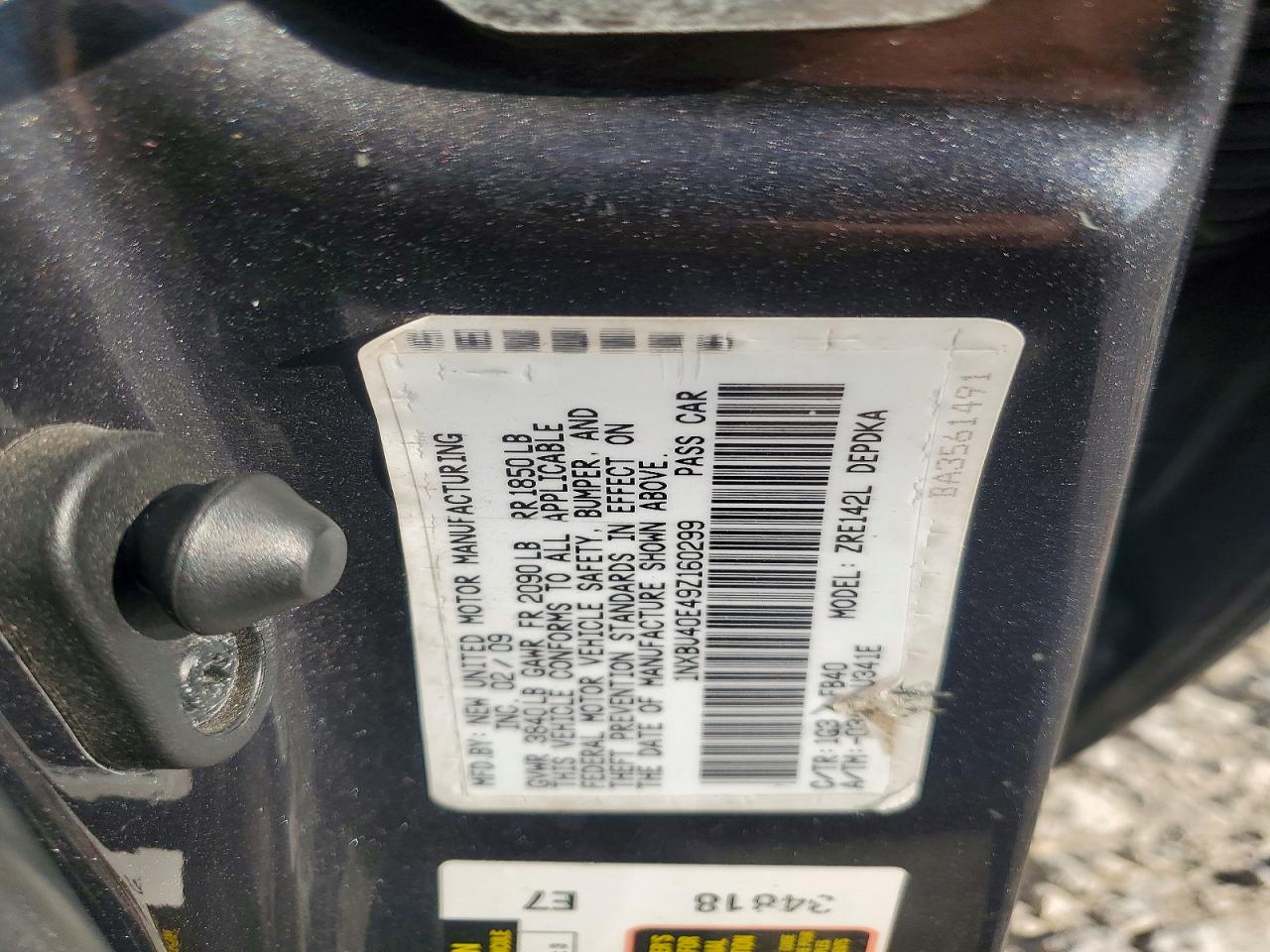 2009 Toyota Corolla Le Charcoal vin: 1NXBU40E49Z160299