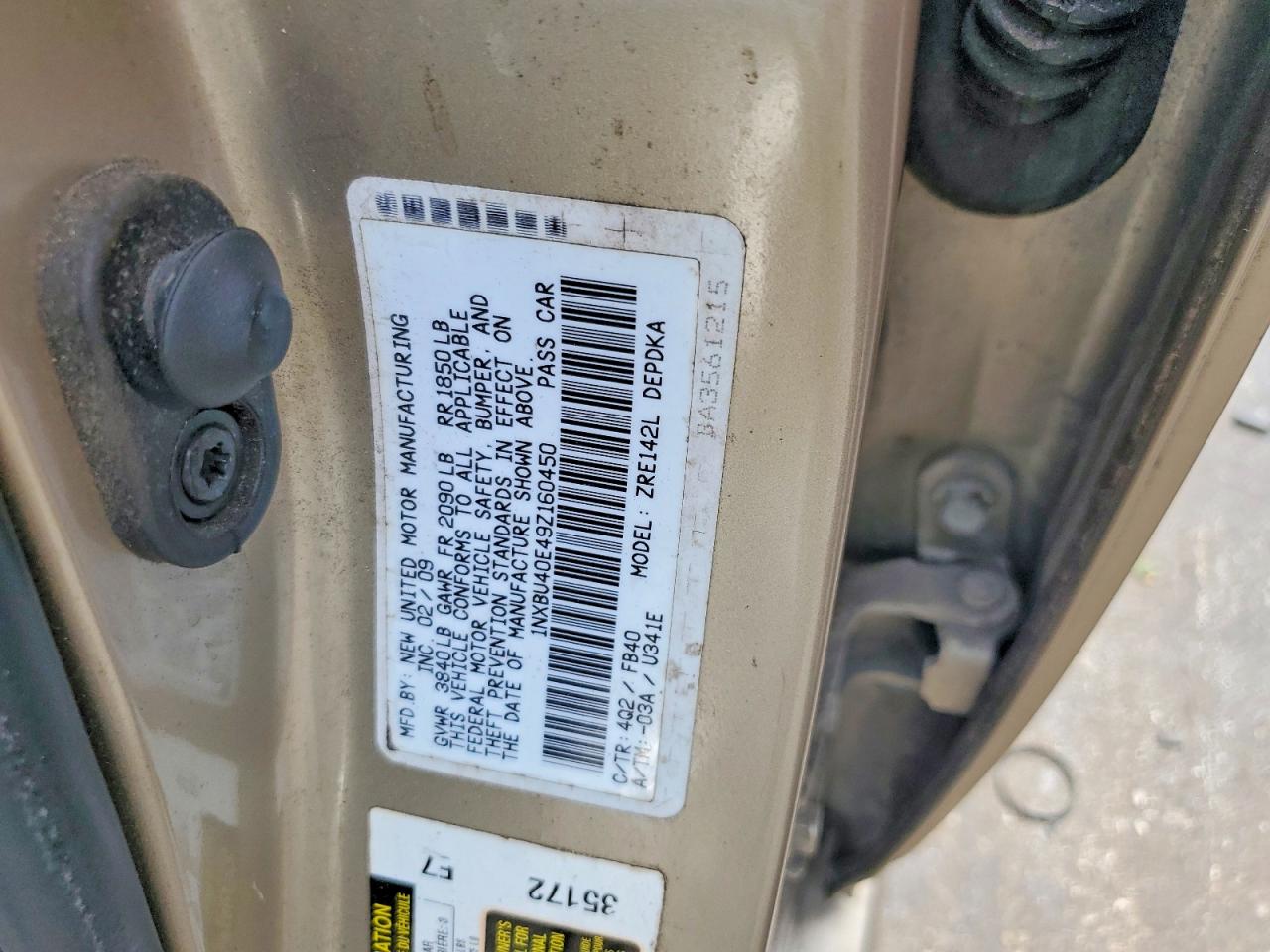 2009 Toyota Corolla Le Beige vin: 1NXBU40E49Z160450