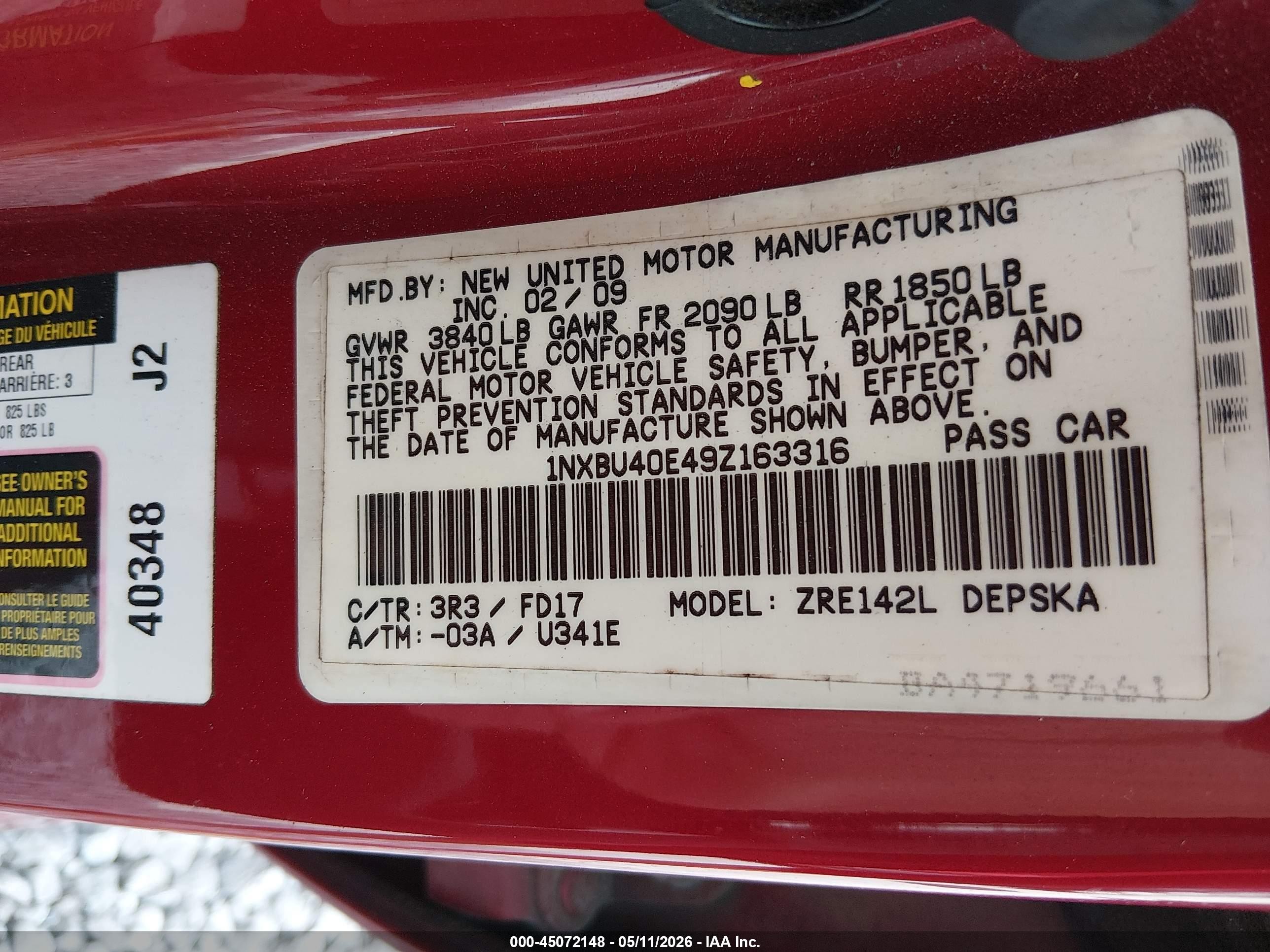 2009 Toyota Corolla S Maroon vin: 1NXBU40E49Z163316