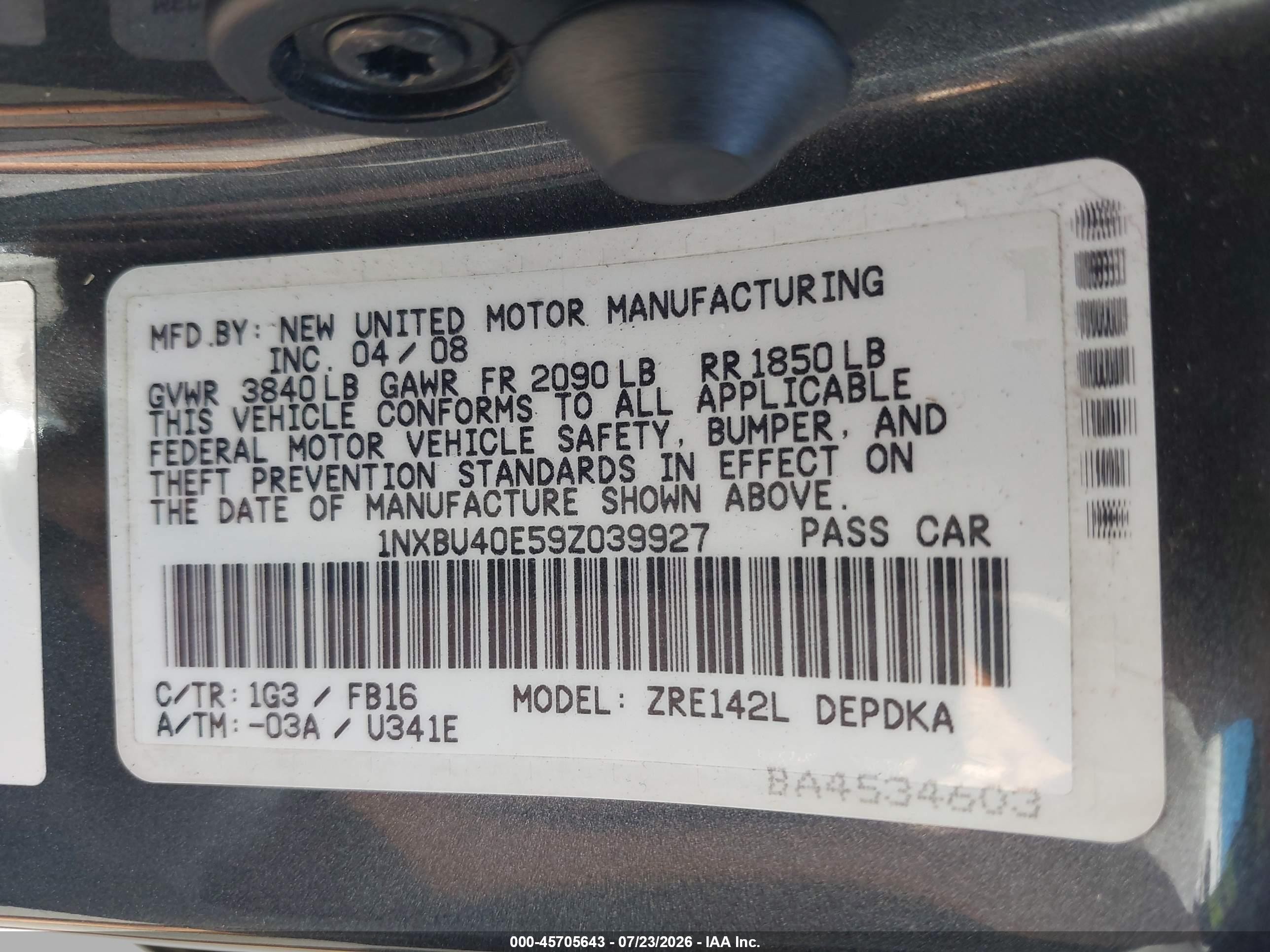 2009 Toyota Corolla Le Gray vin: 1NXBU40E59Z039927