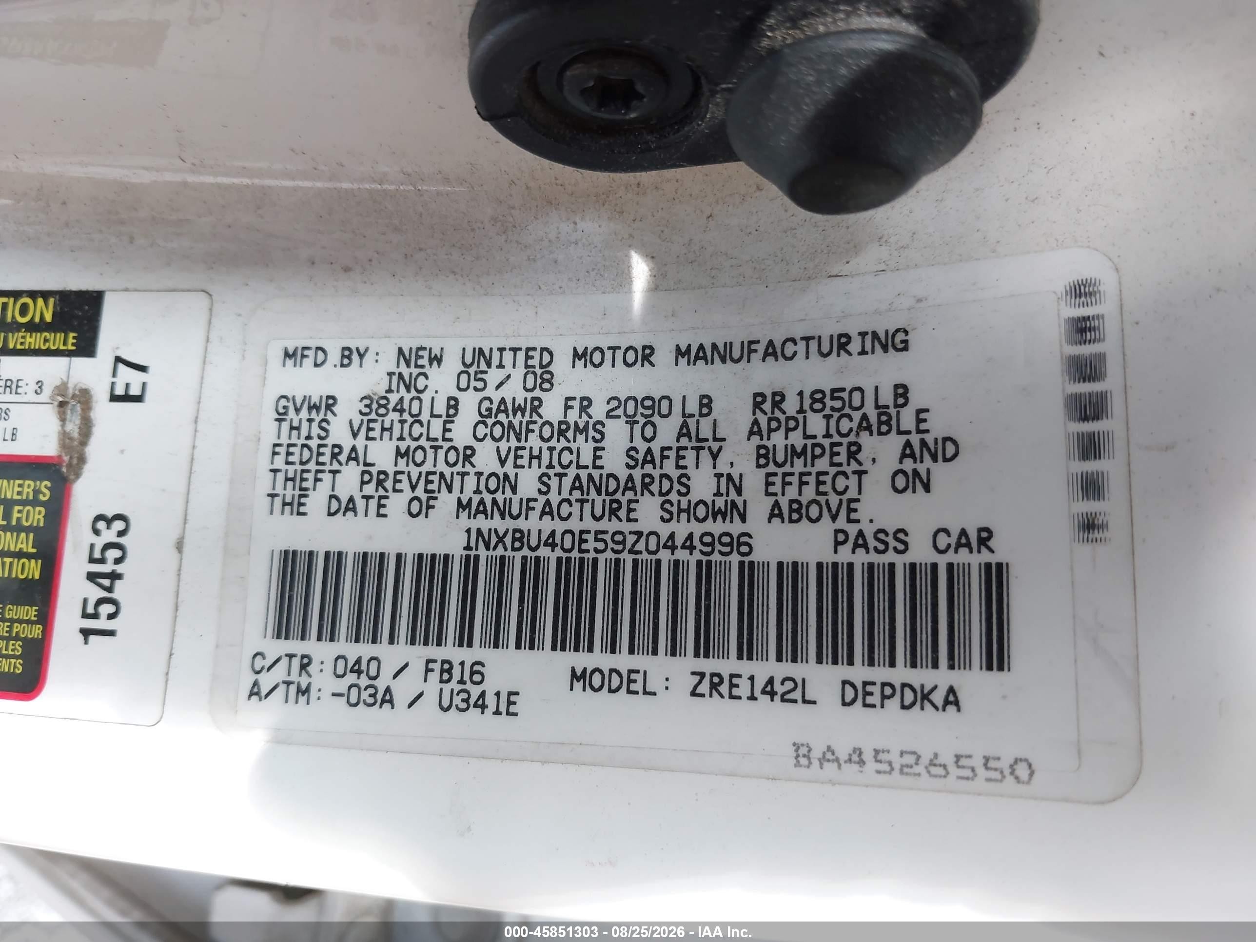 2009 Toyota Corolla Le White vin: 1NXBU40E59Z044996