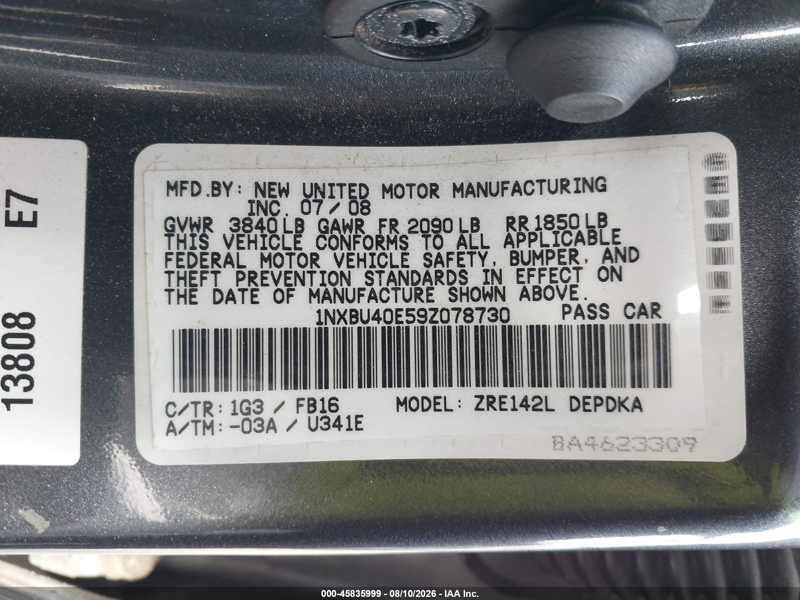 2009 Toyota Corolla Le Gray vin: 1NXBU40E59Z078730