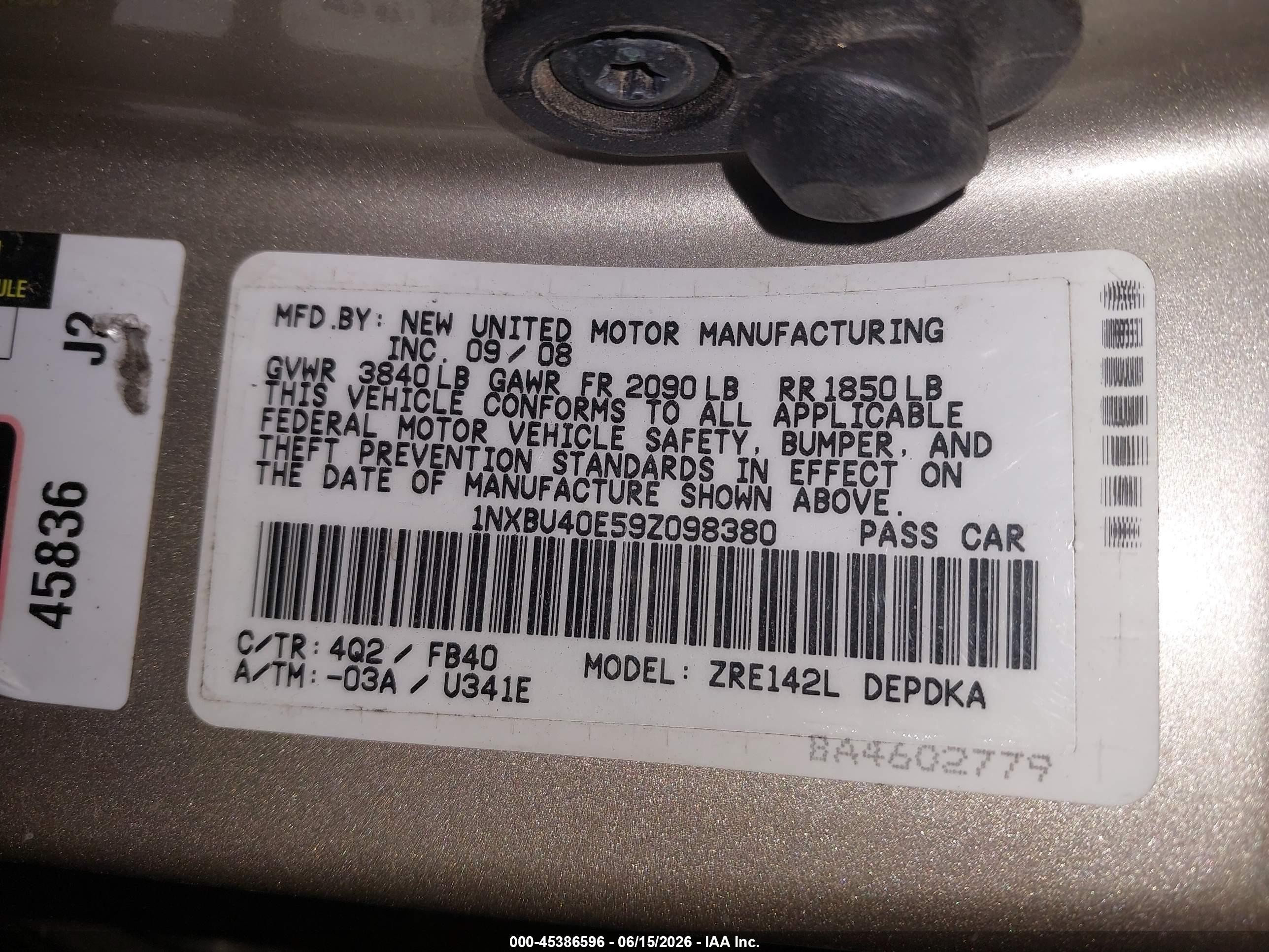 2009 Toyota Corolla Le Beige vin: 1NXBU40E59Z098380