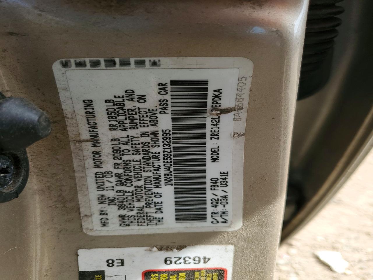 2009 Toyota Corolla Le Gold vin: 1NXBU40E59Z132995