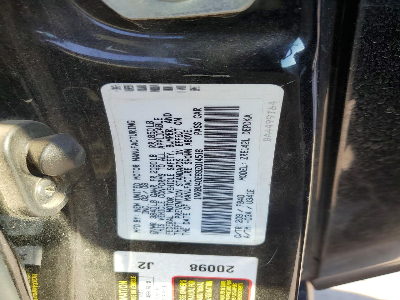 2009 Toyota Corolla Le Black vin: 1NXBU40E69Z014518