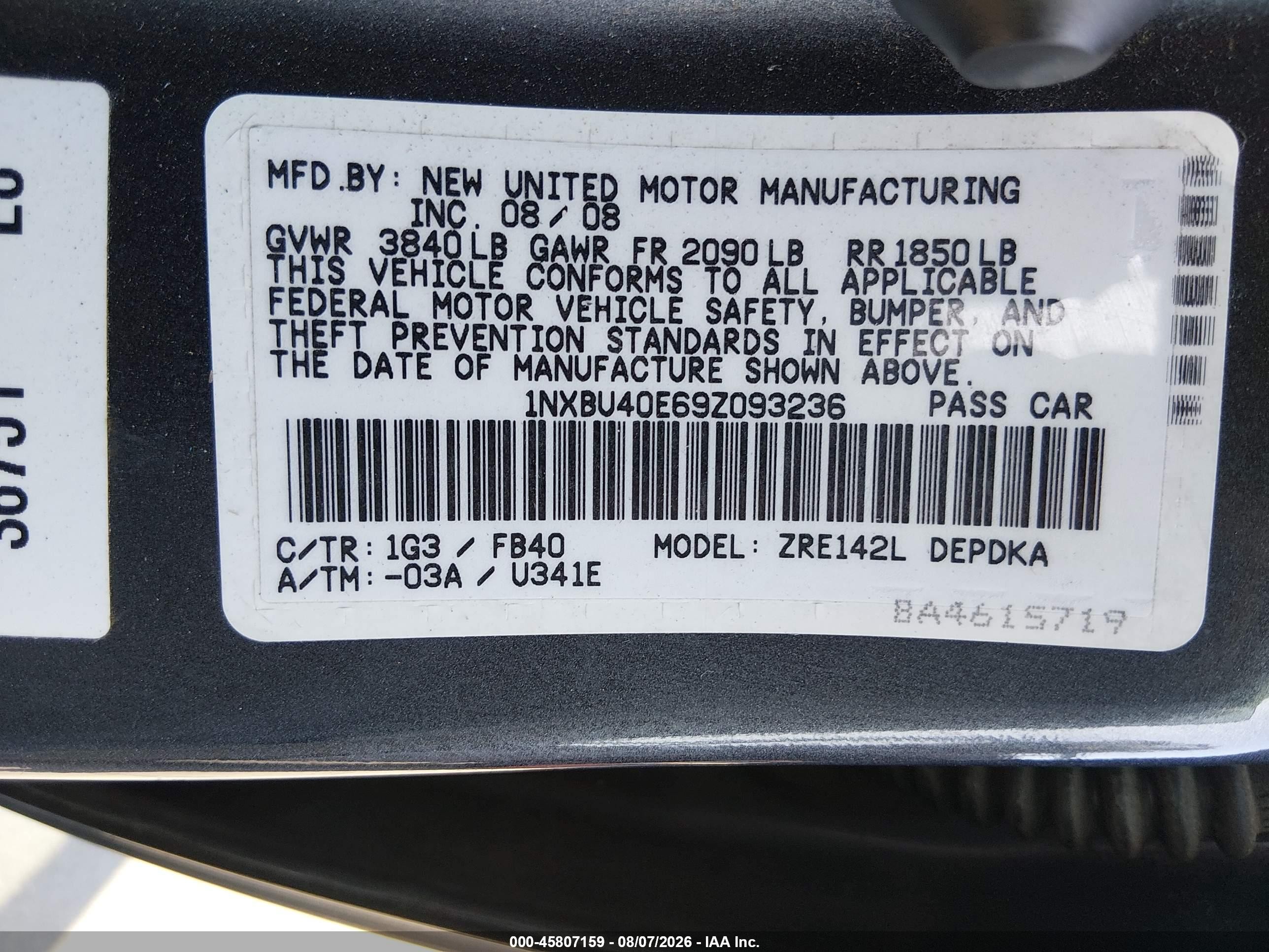 2009 Toyota Corolla Le Серый vin: 1NXBU40E69Z093236