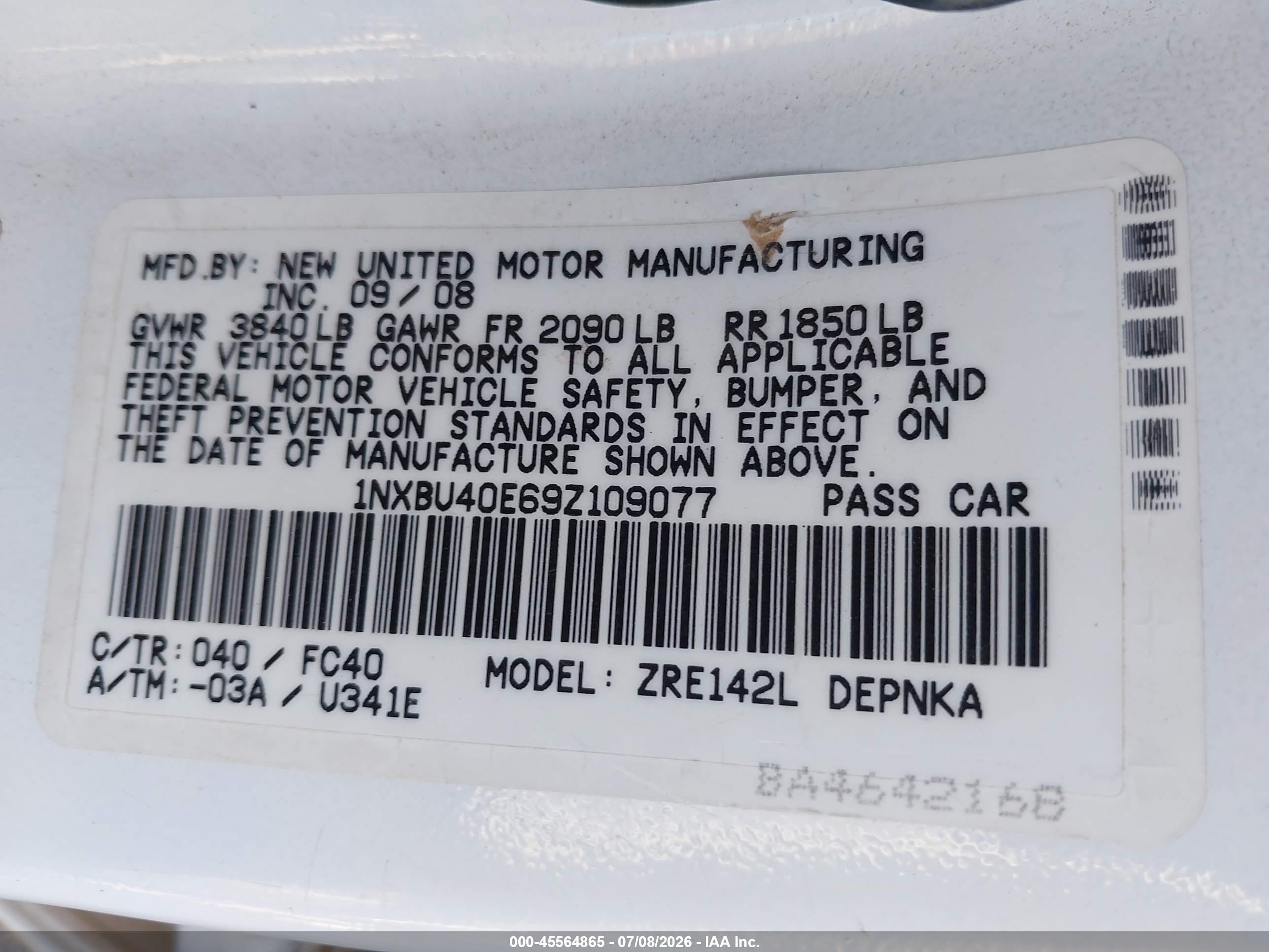 2009 Toyota Corolla Xle White vin: 1NXBU40E69Z109077