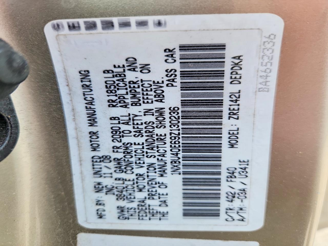 2009 Toyota Corolla Le Tan vin: 1NXBU40E69Z130236