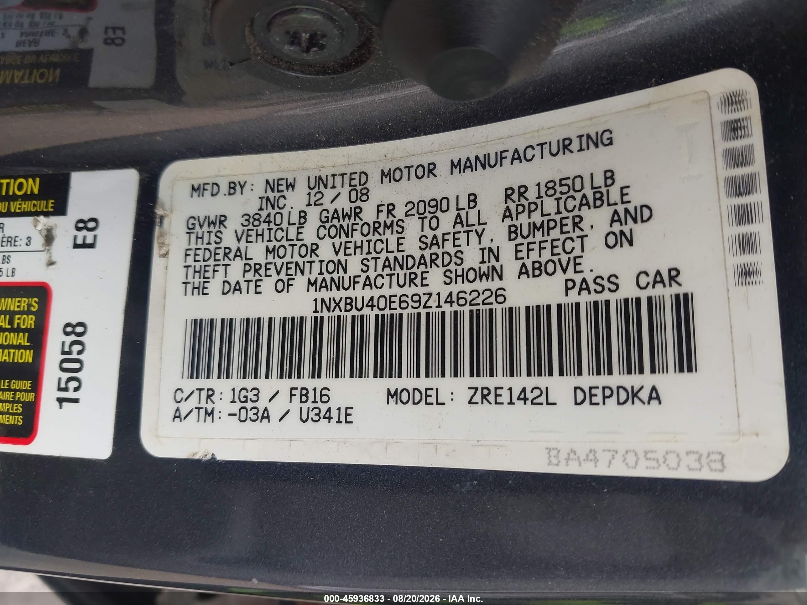 2009 Toyota Corolla Le Gray vin: 1NXBU40E69Z146226