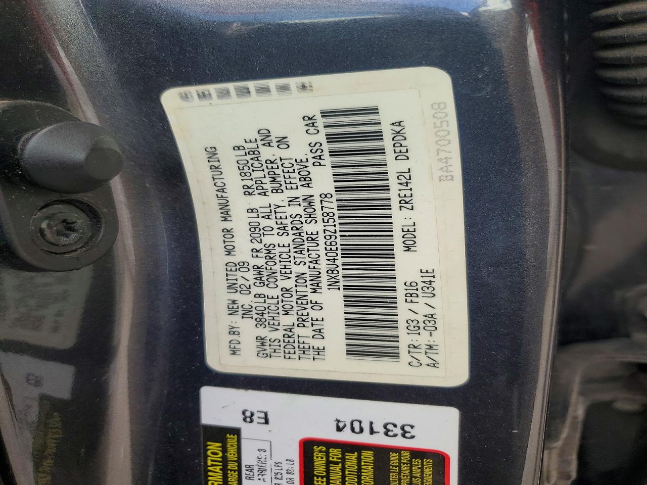 2009 Toyota Corolla Le Gray vin: 1NXBU40E69Z158778