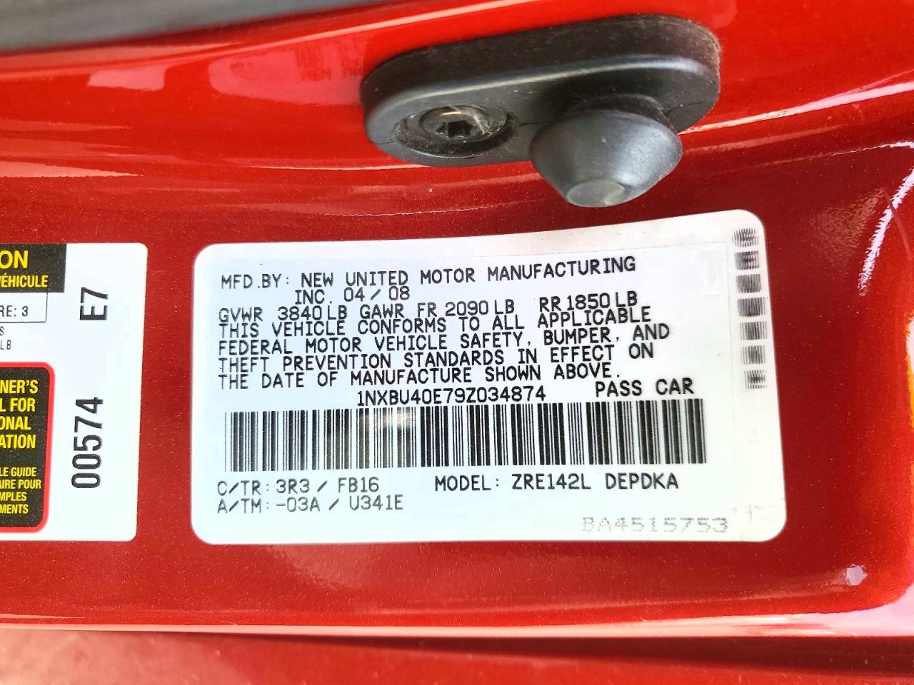 2009 Toyota Corolla Le Red vin: 1NXBU40E79Z034874