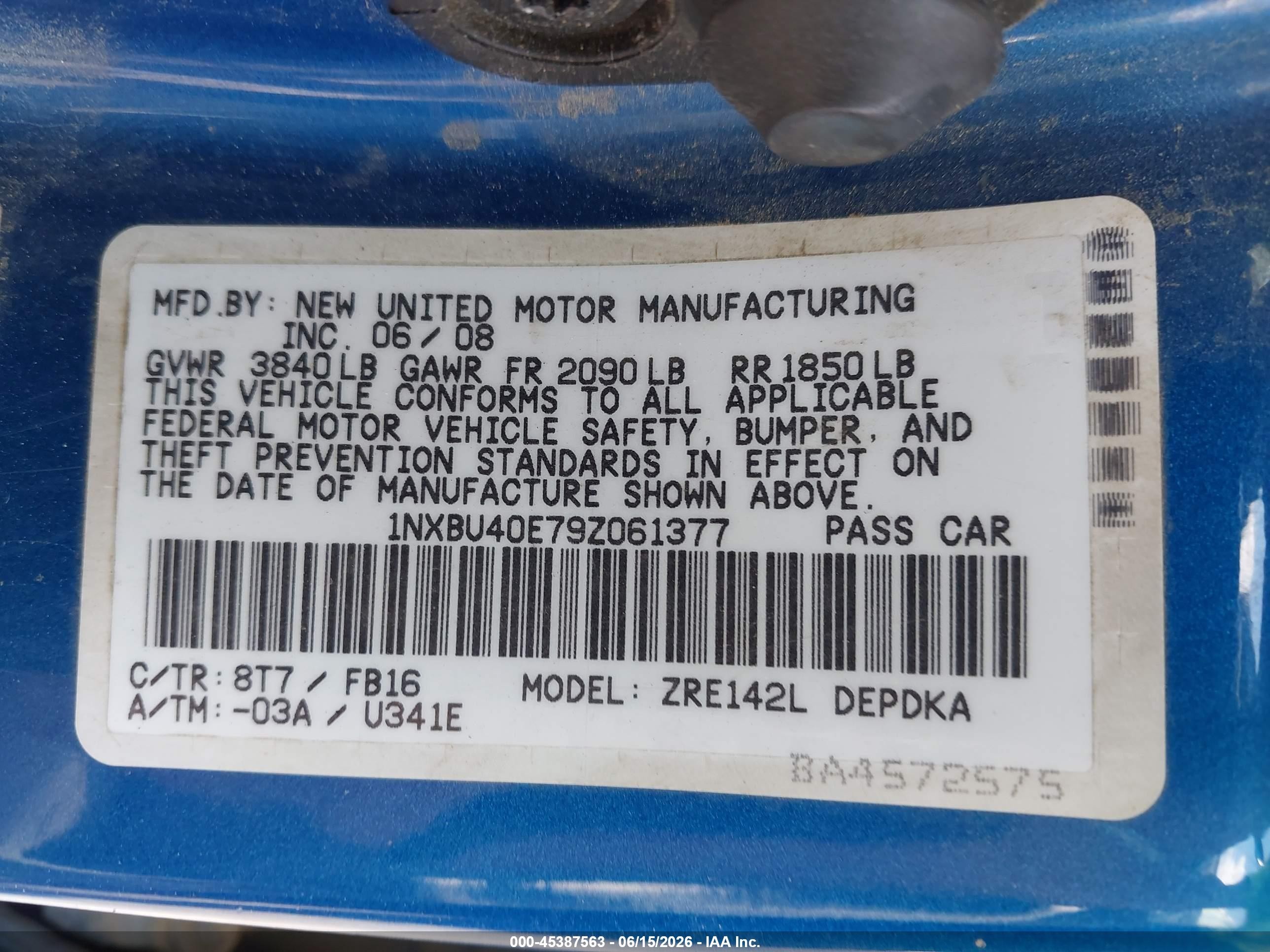 2009 Toyota Corolla   Blue vin: 1NXBU40E79Z061377