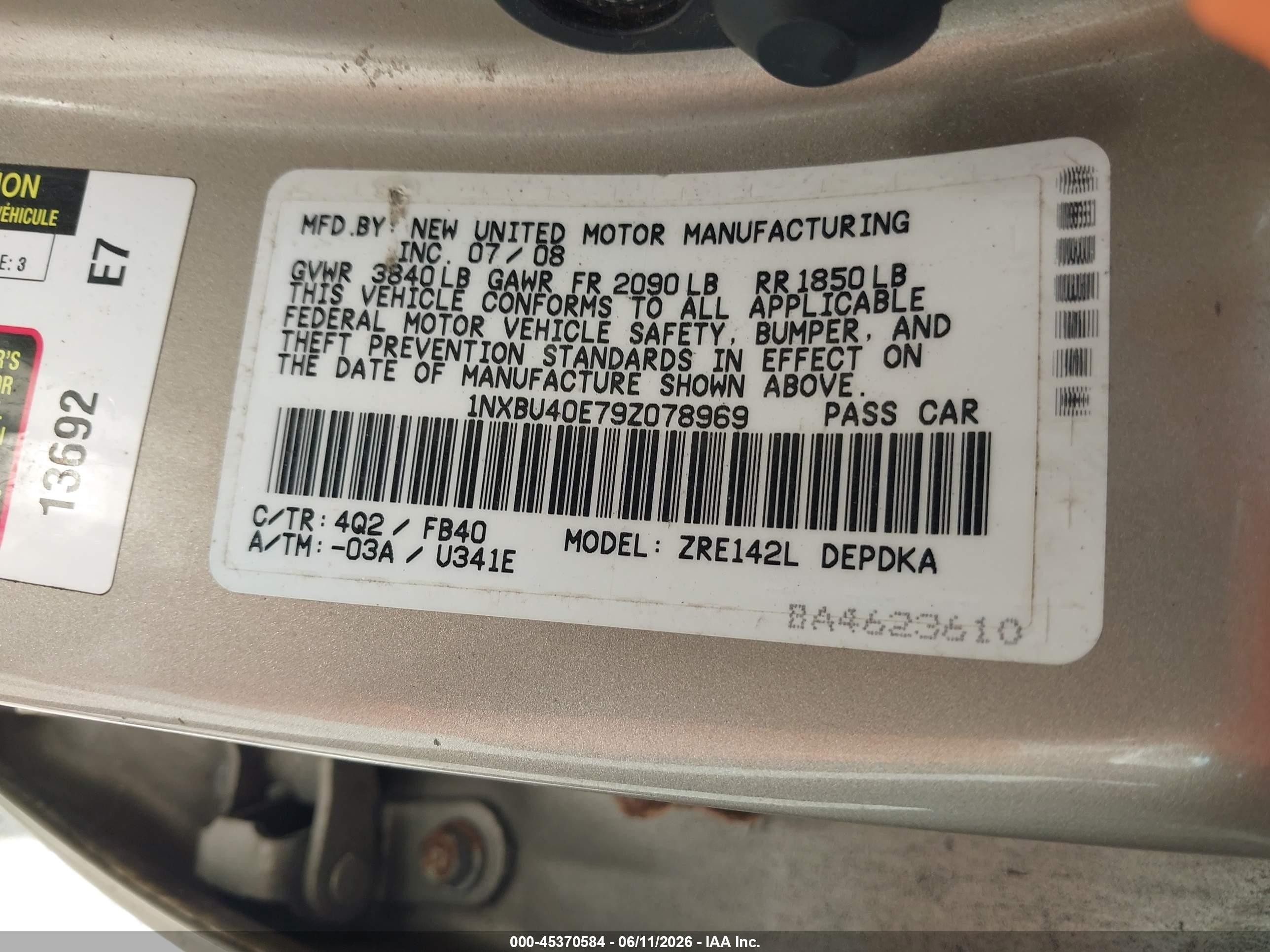 2009 Toyota Corolla   Tan vin: 1NXBU40E79Z078969