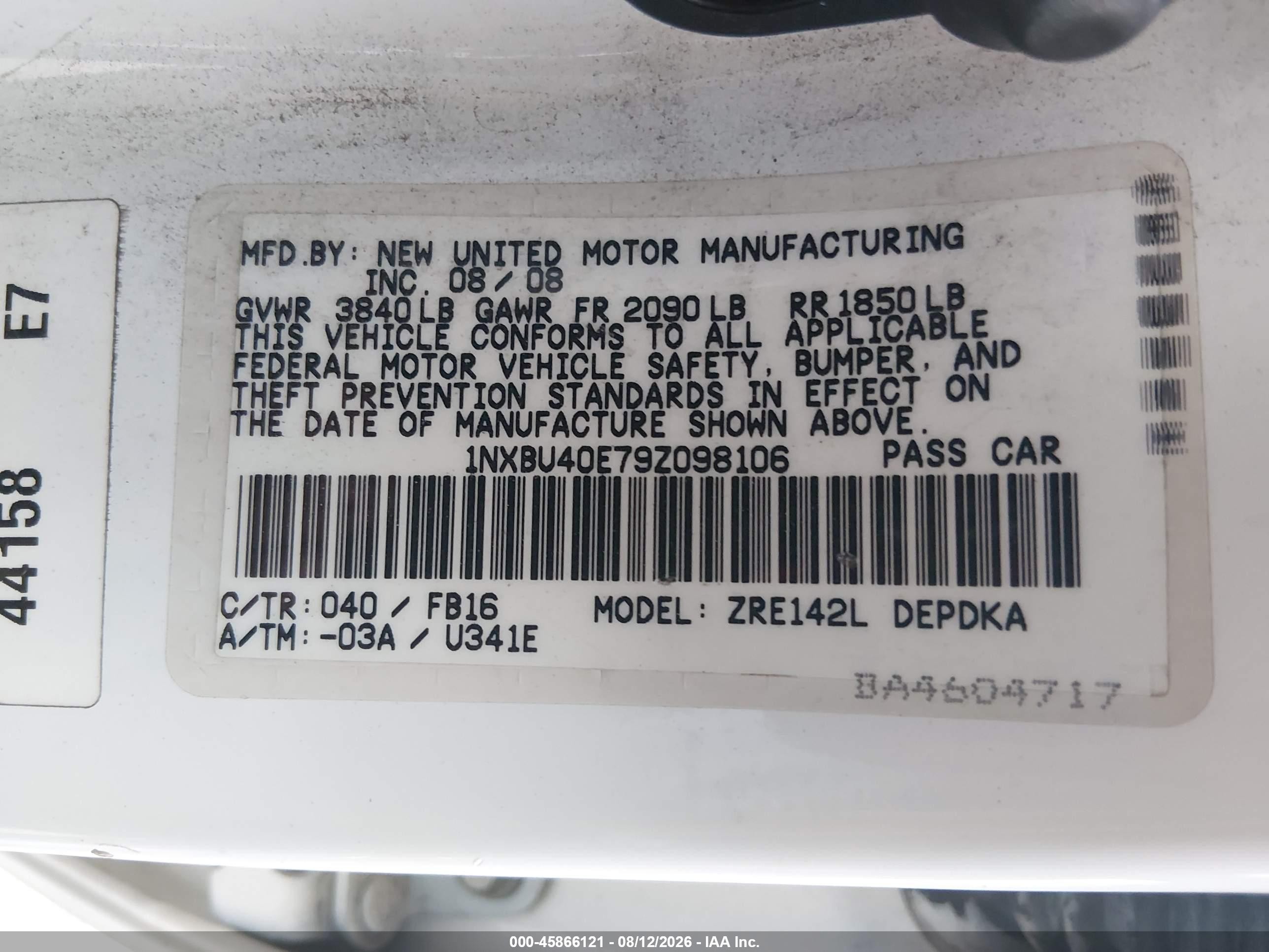 2009 Toyota Corolla Le White vin: 1NXBU40E79Z098106