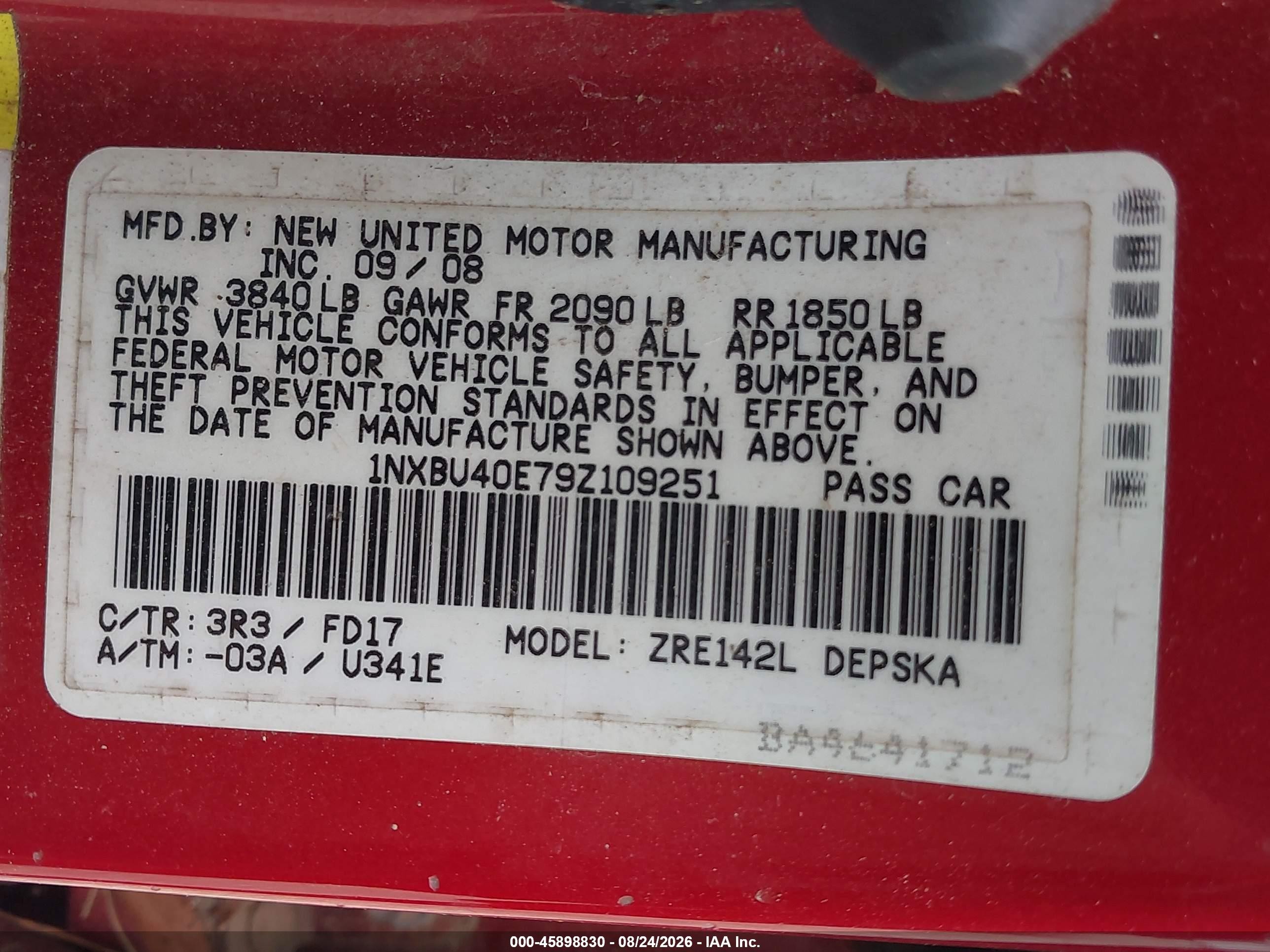 2009 Toyota Corolla S Red vin: 1NXBU40E79Z109251