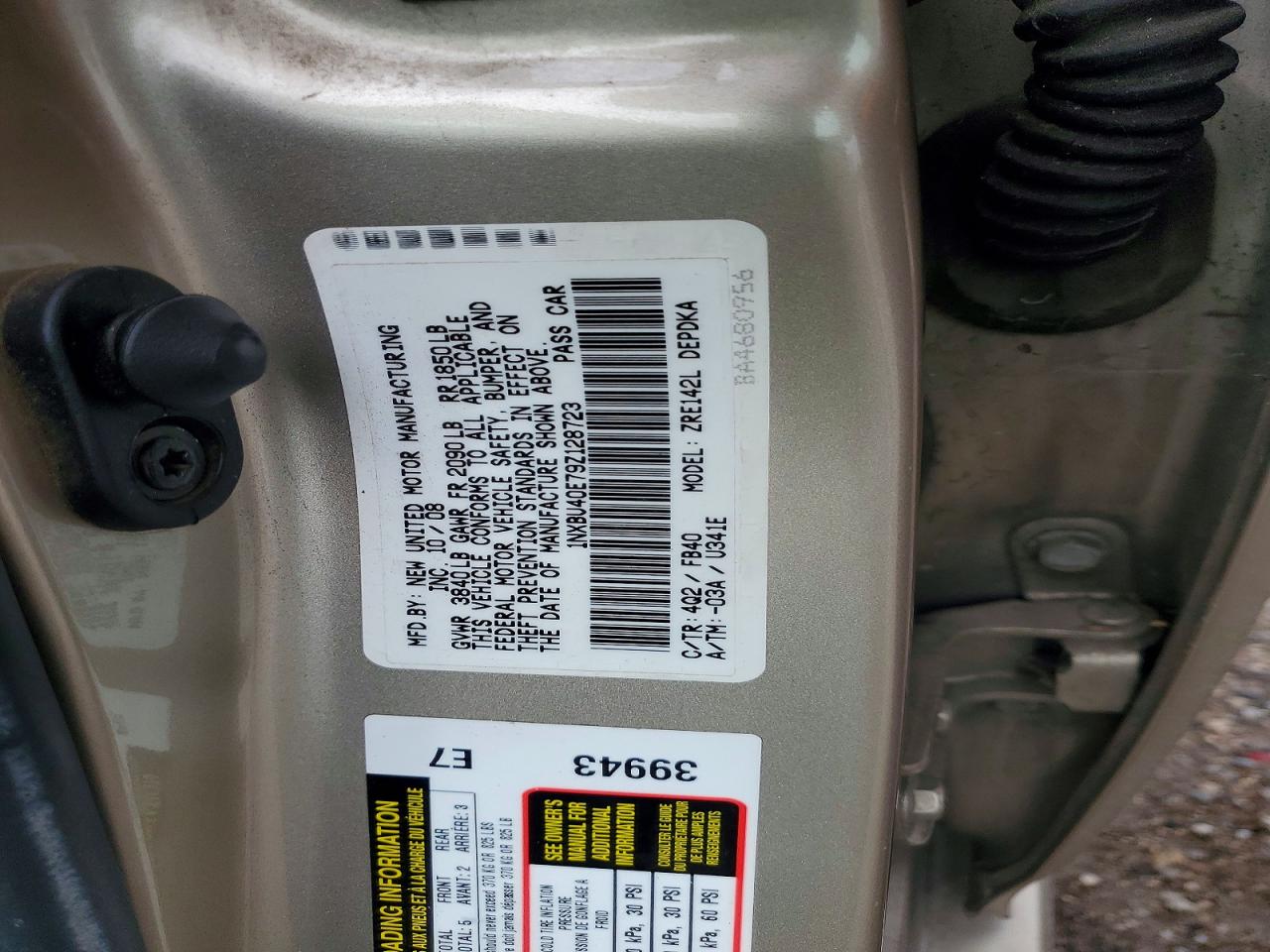 2009 Toyota Corolla Le Tan vin: 1NXBU40E79Z128723
