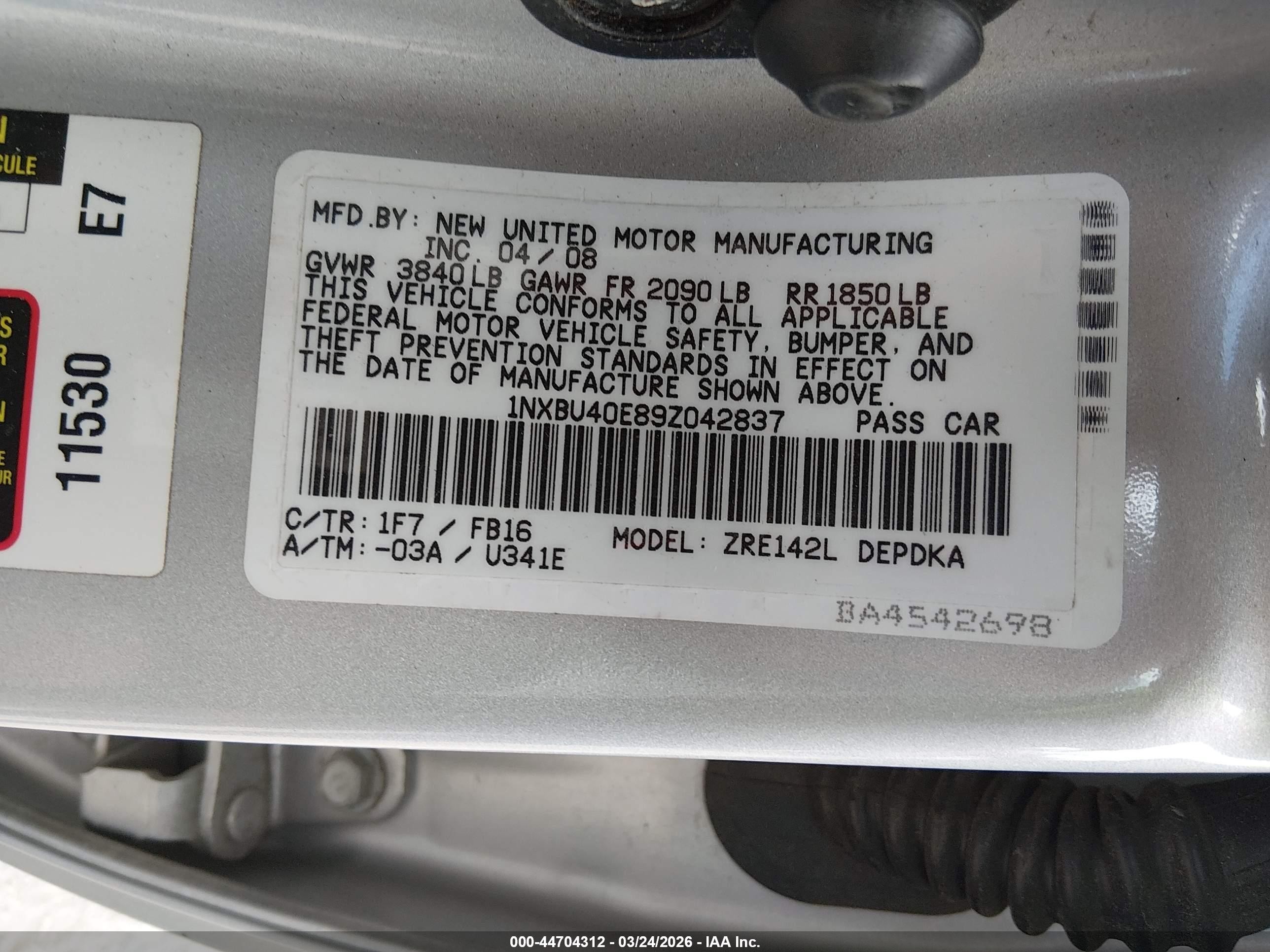 2009 Toyota Corolla Le Silver vin: 1NXBU40E89Z042837