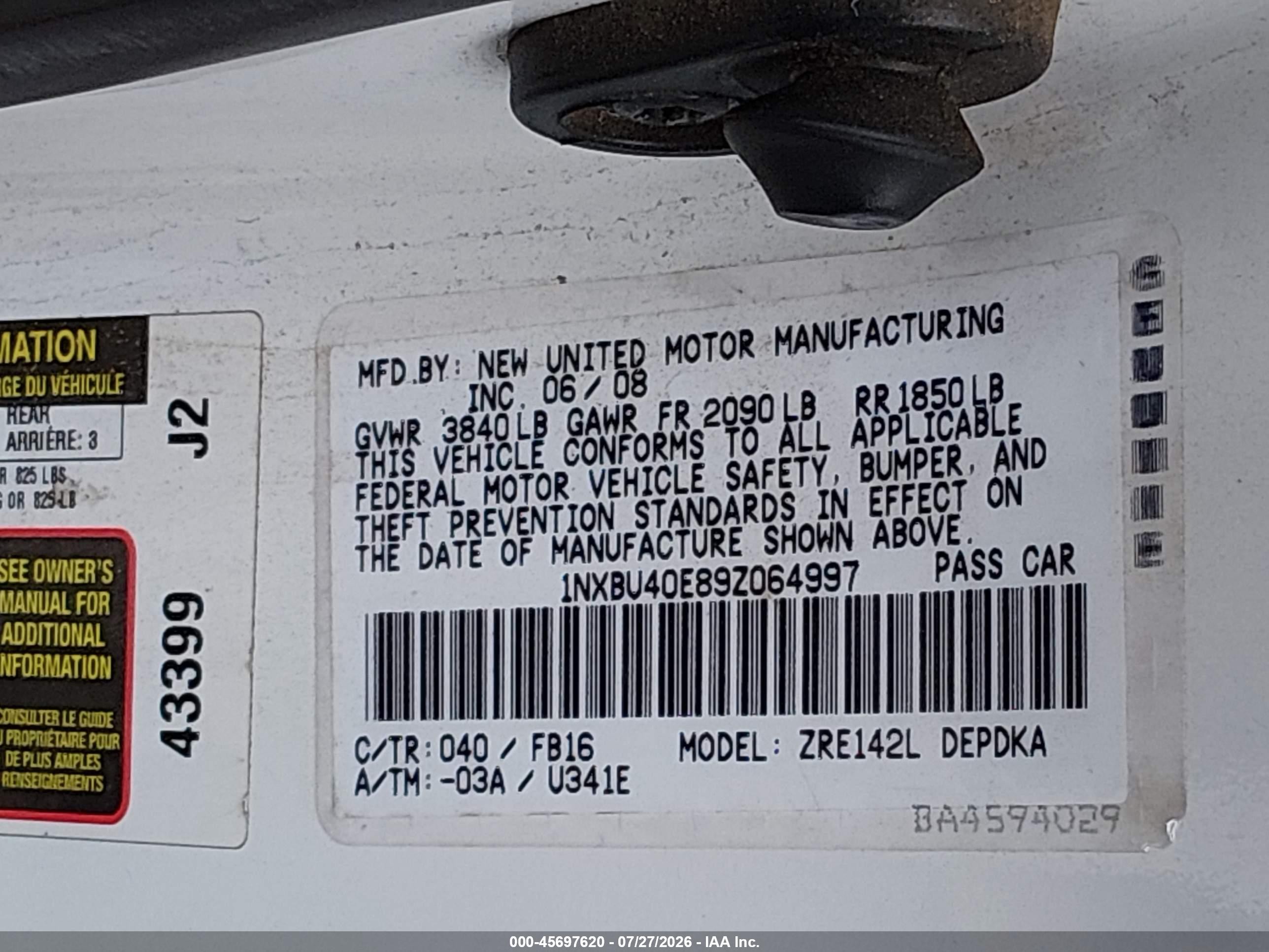 2009 Toyota Corolla Le Белый vin: 1NXBU40E89Z064997