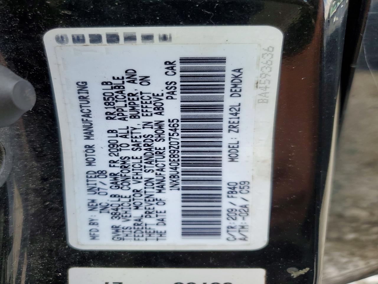 2009 Toyota Corolla Base Black vin: 1NXBU40E89Z075465